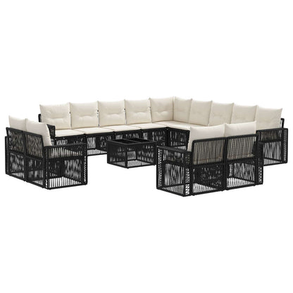 Gartensofa-set 14 stk. Schwarz und Cremeweiß Poly-Rattan