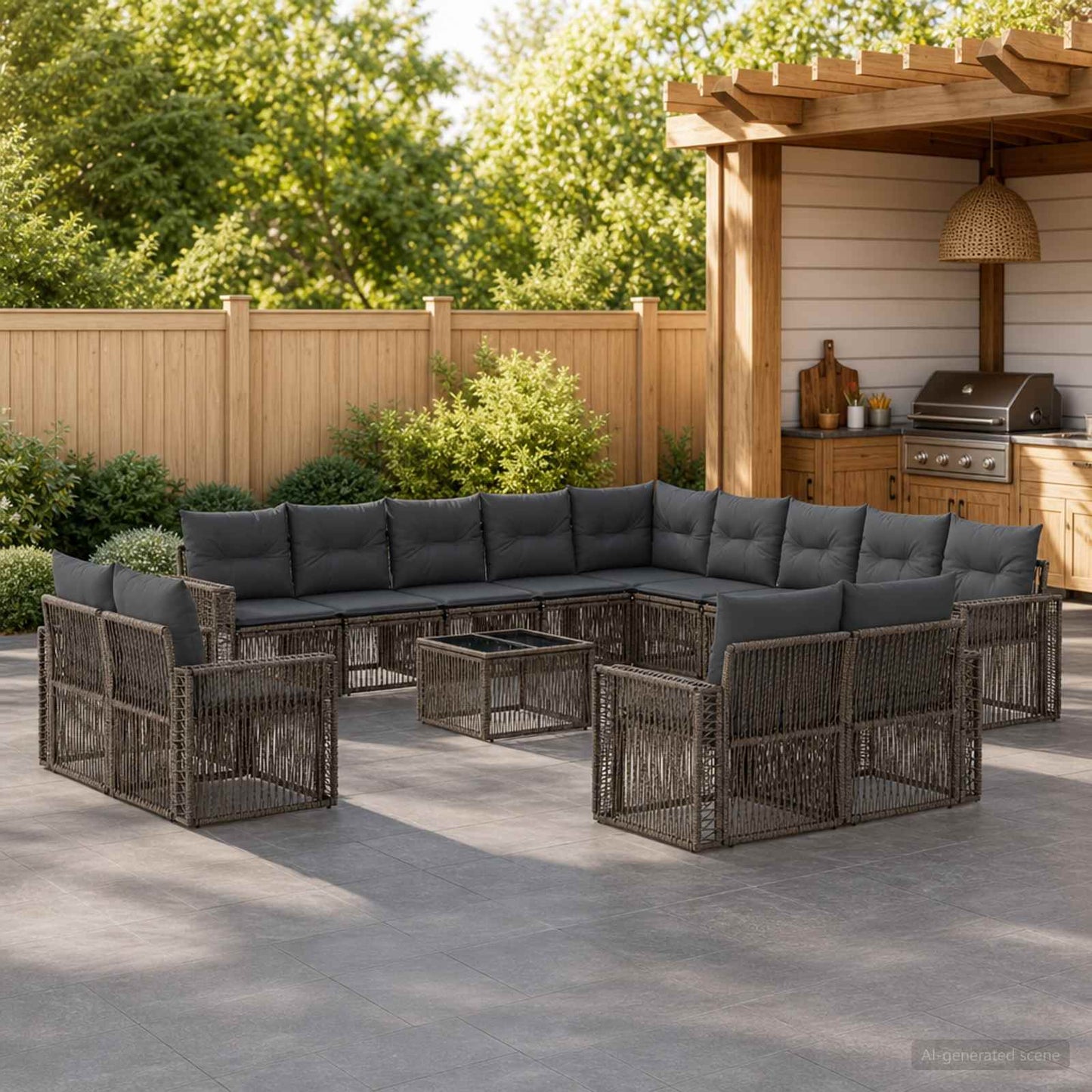 Gartensofa-set 14 stk. Grau und Dunkelgrau Poly-Rattan