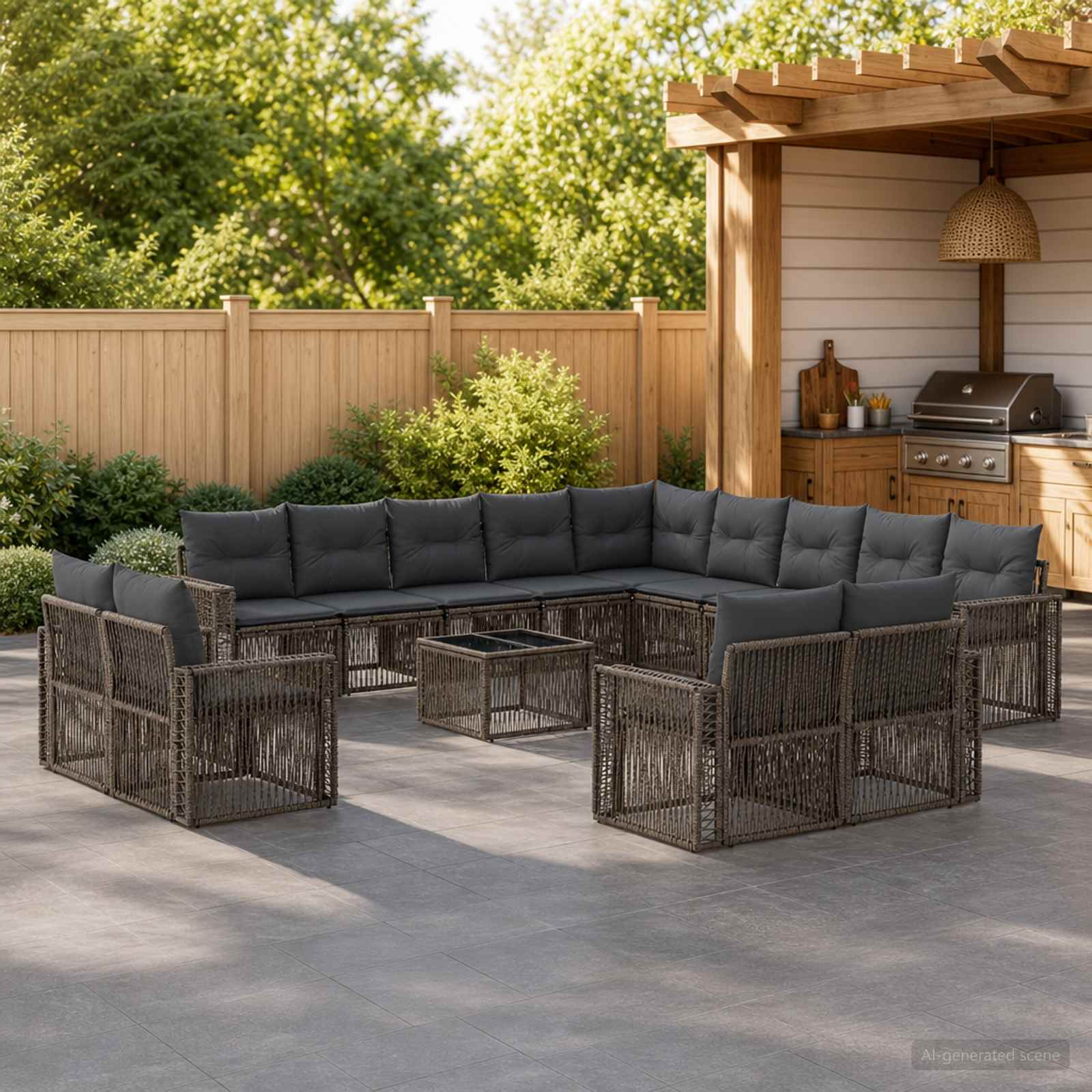 Gartensofa-set 14 stk. Grau und Dunkelgrau Poly-Rattan
