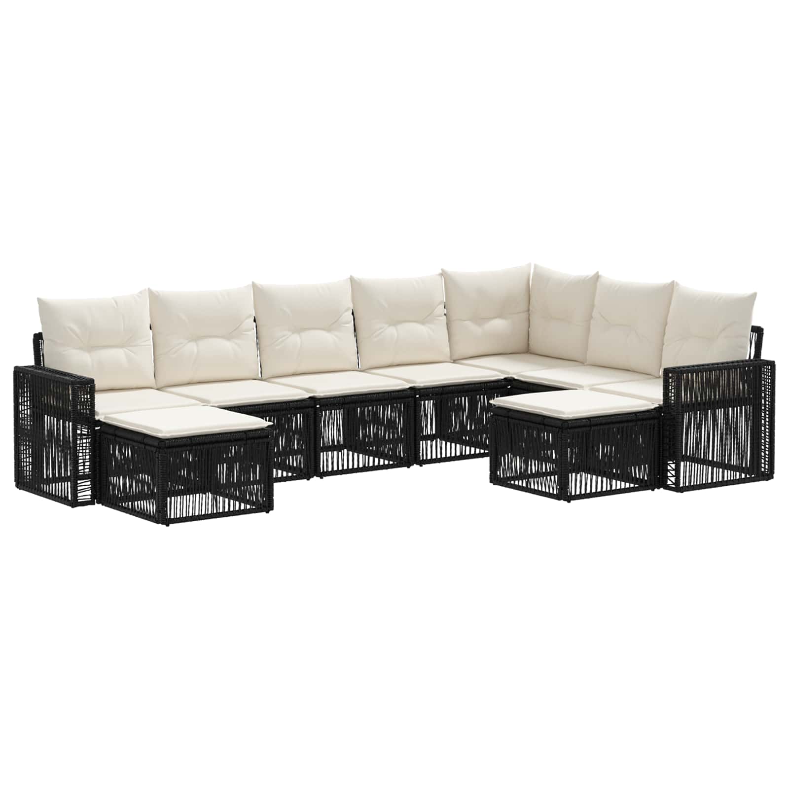 Gartensofa-set 9 pcs Schwarz und Cremeweiß Poly-Rattan