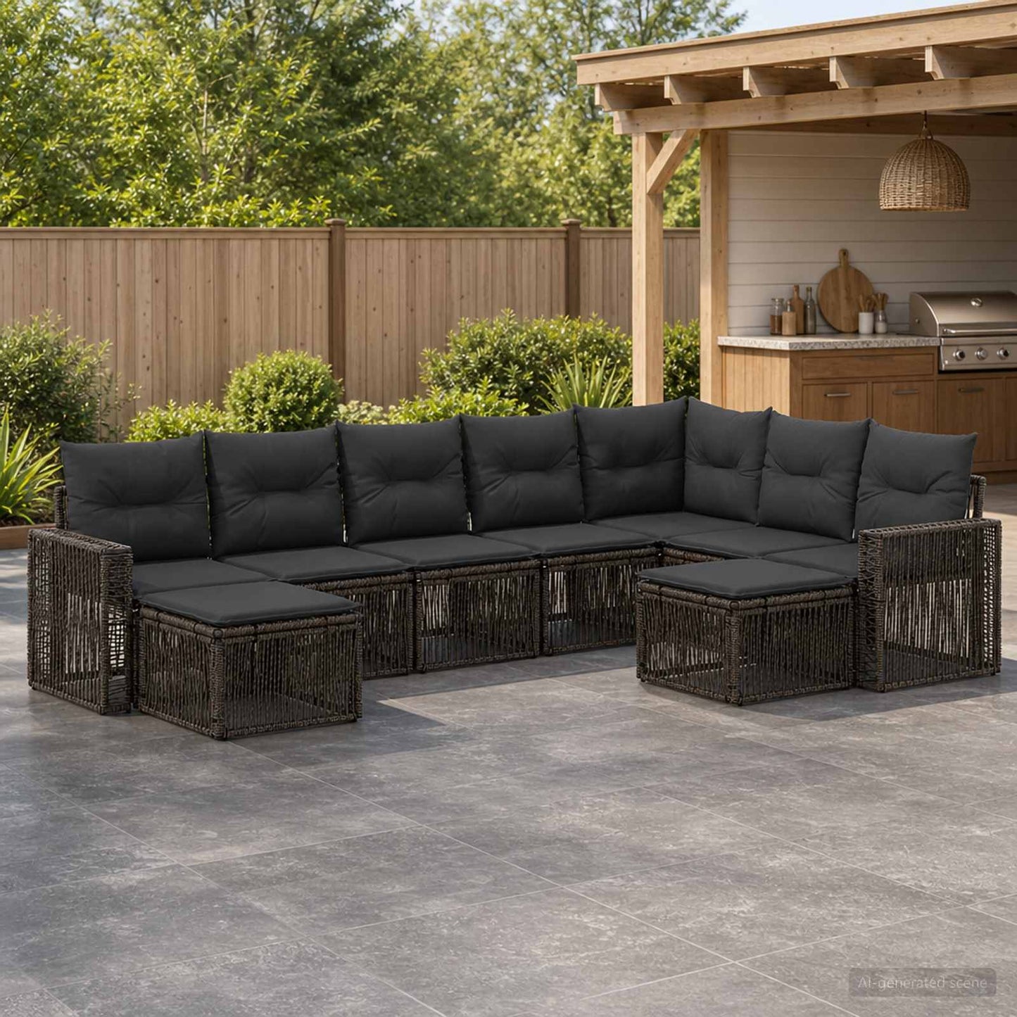 Gartensofa-set 9 stk. Grau und Dunkelgrau Poly-Rattan
