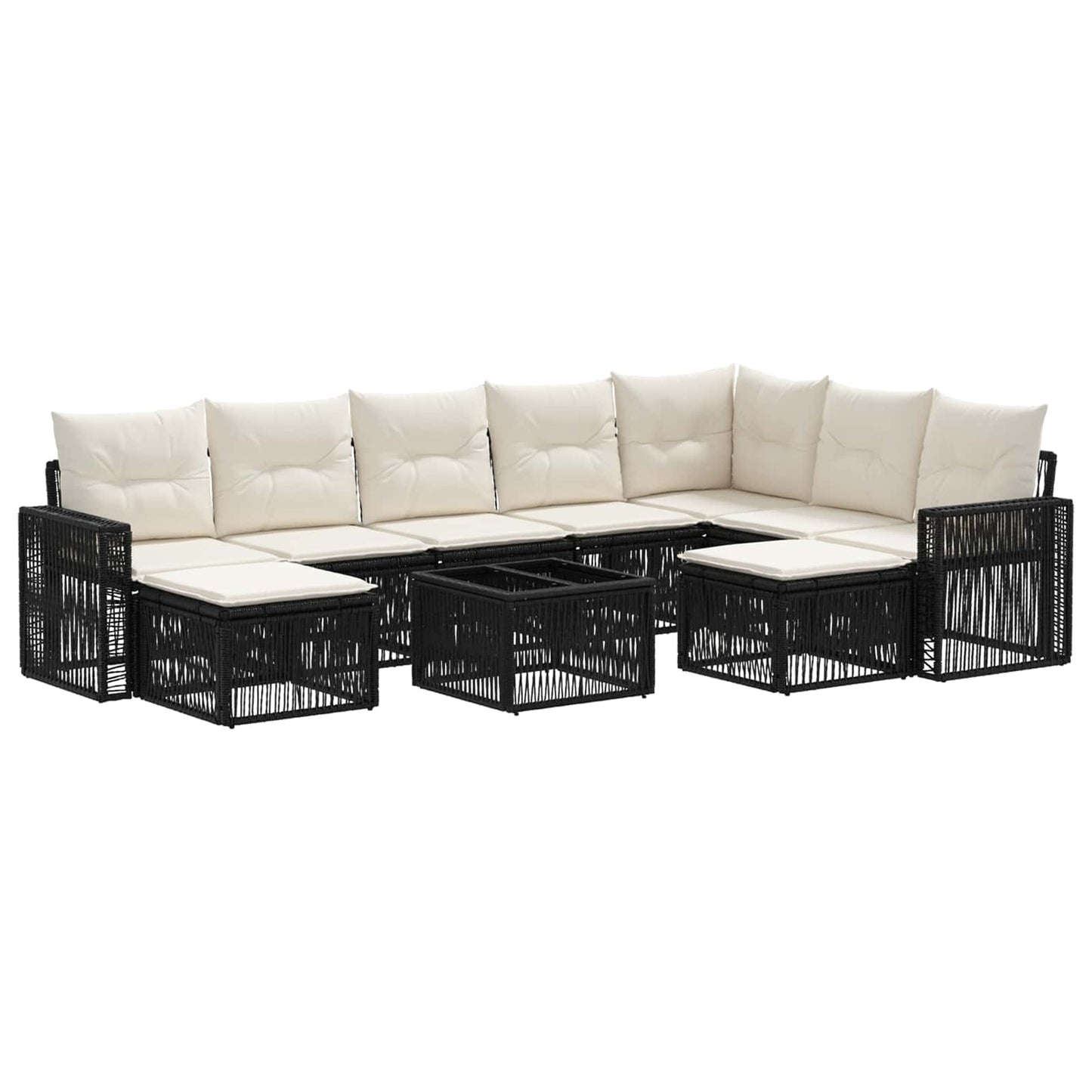Gartensofa-set 10 pcs Schwarz und Cremeweiß Poly-Rattan