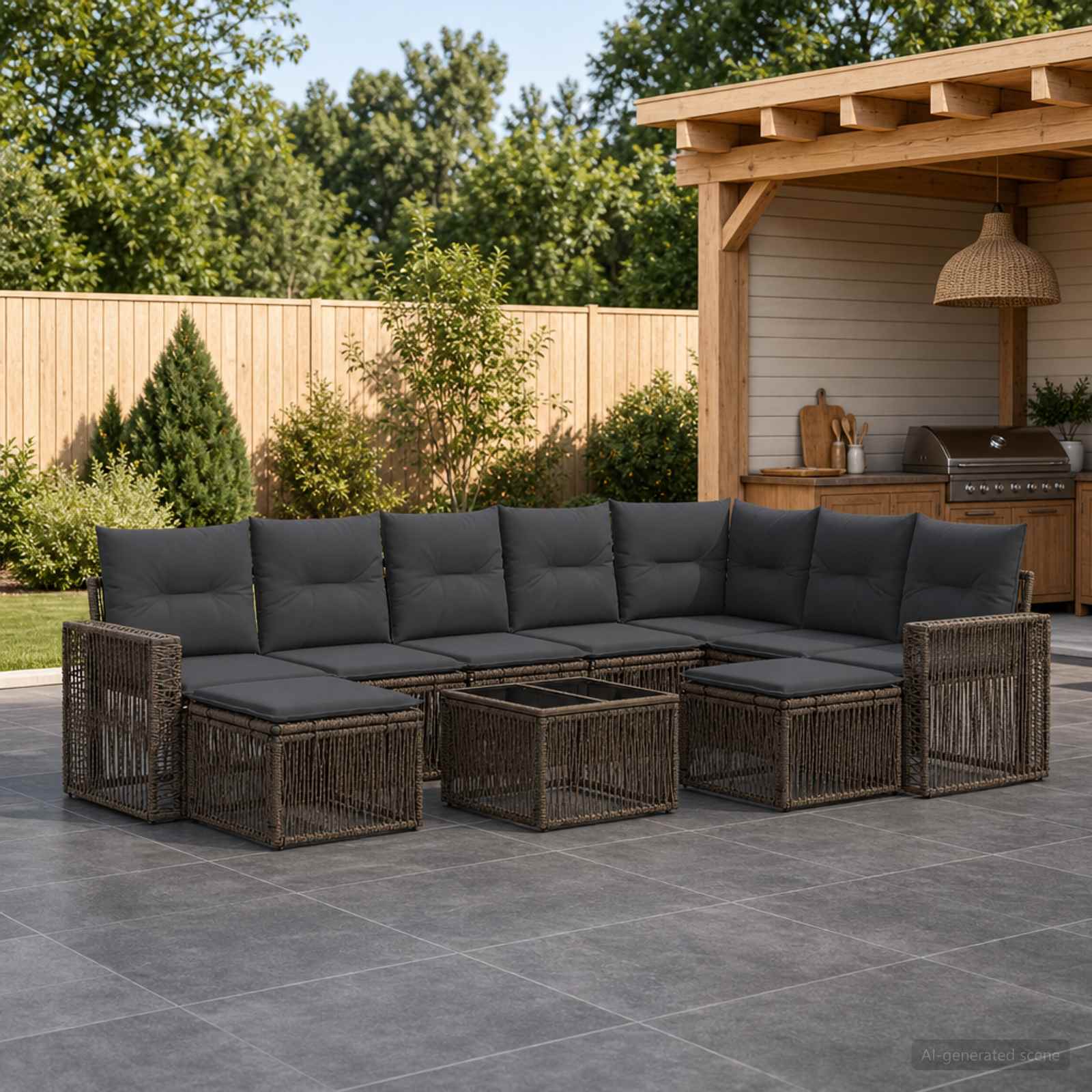 Gartensofa-set 10 stk. Grau und Dunkelgrau Poly-Rattan