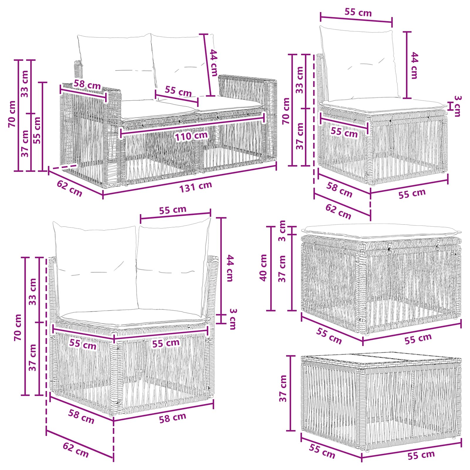 Gartensofa-set 10 stk. Grau und Dunkelgrau Poly-Rattan