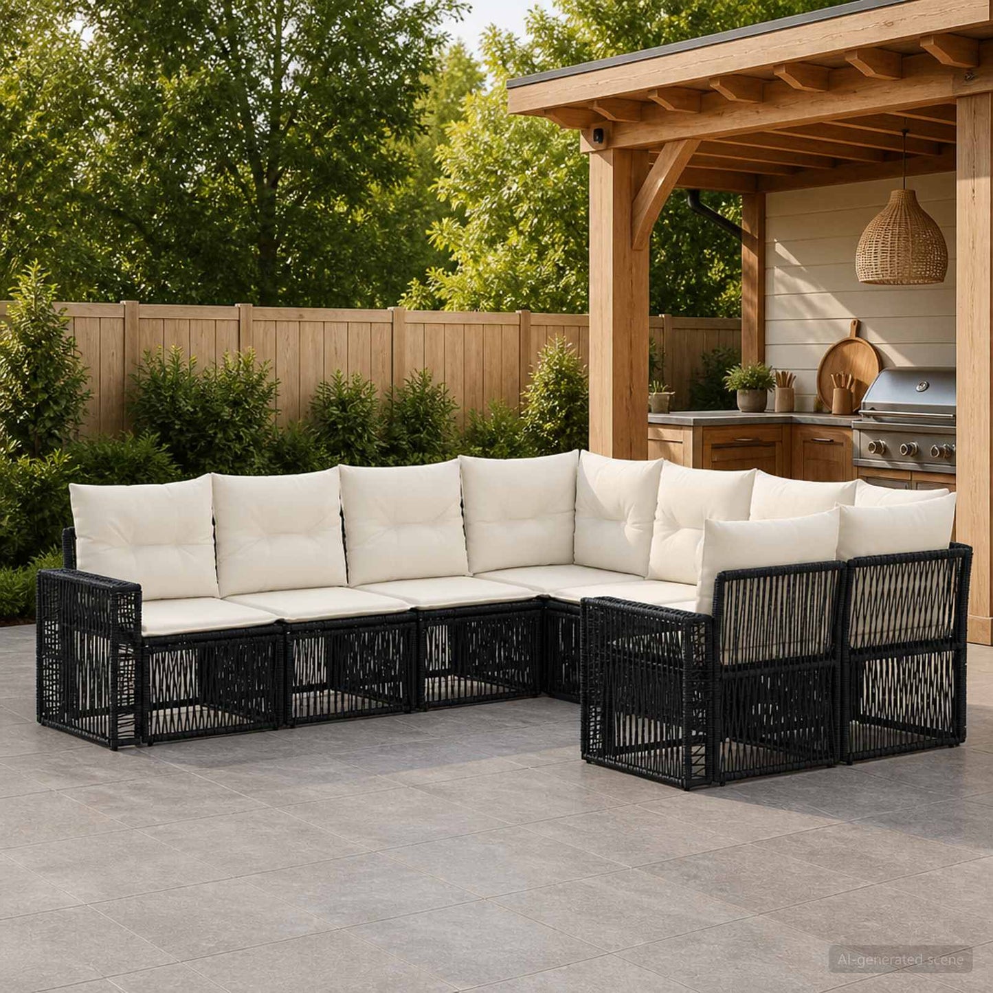 Gartensofa-set 8 stk. 8-Sitzanzahl Schwarz und Cremeweiß