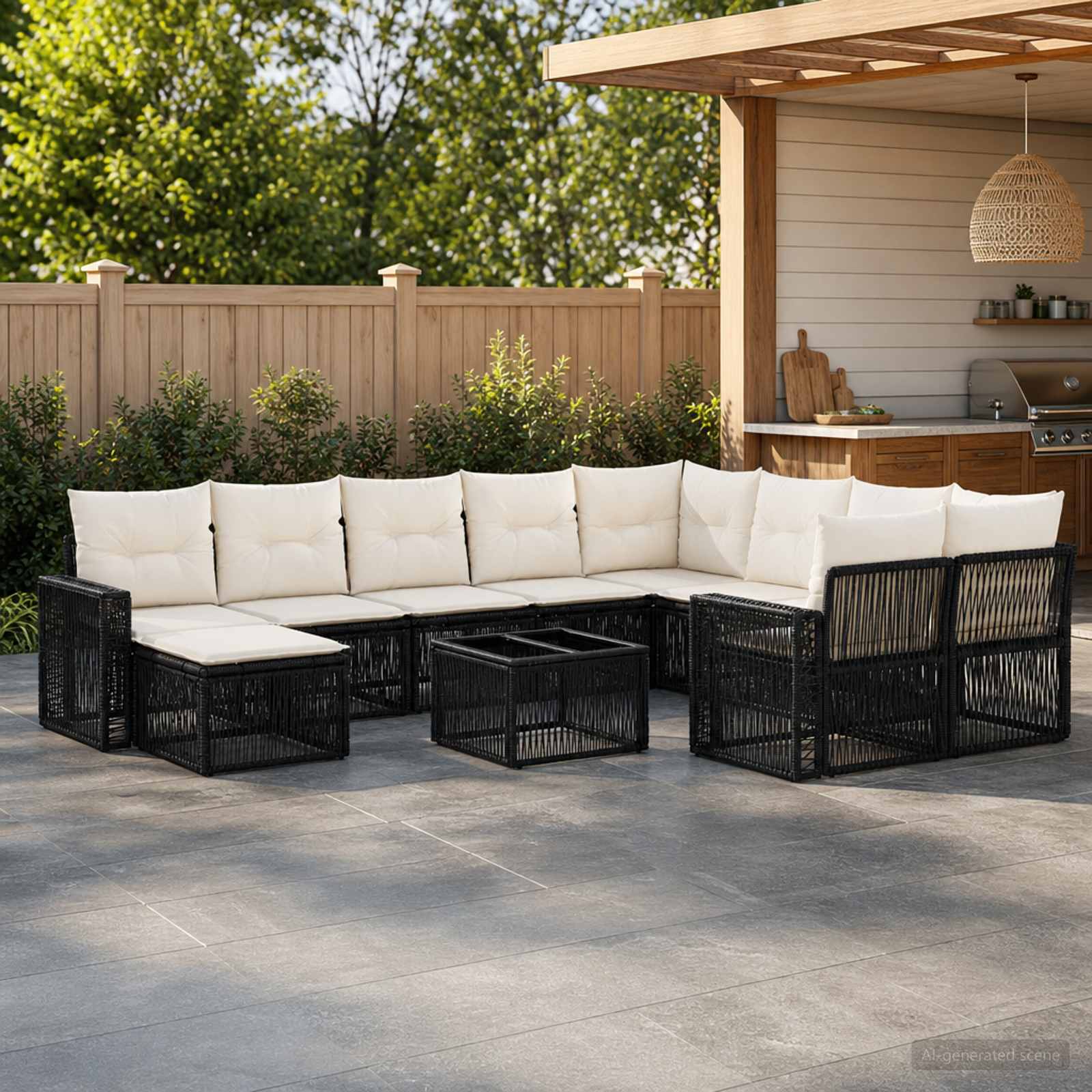 Gartensofa-set 11 stk. Schwarz Poly-Rattan
