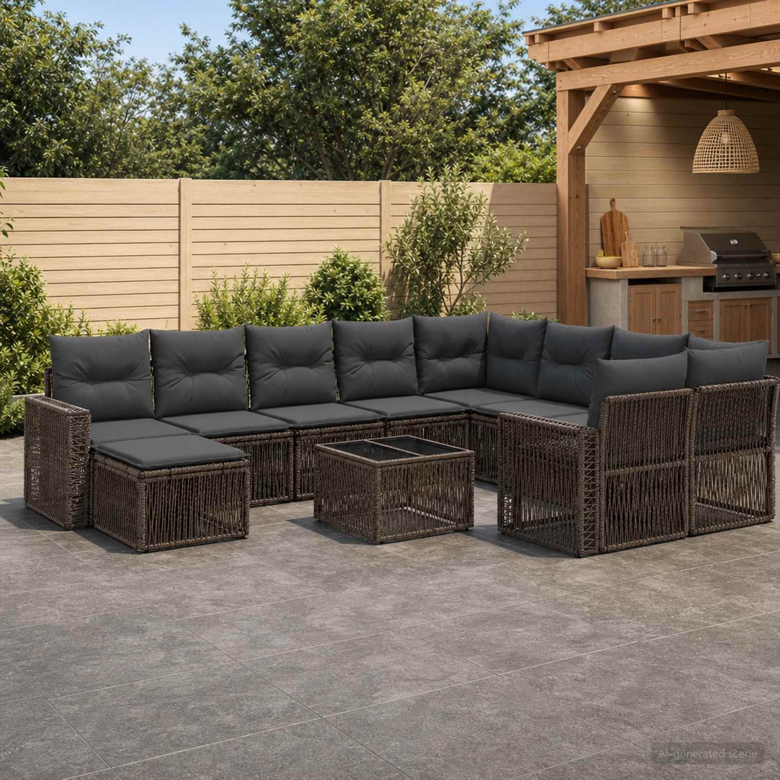 Gartensofa-set 11 stk. Grau Poly-Rattan