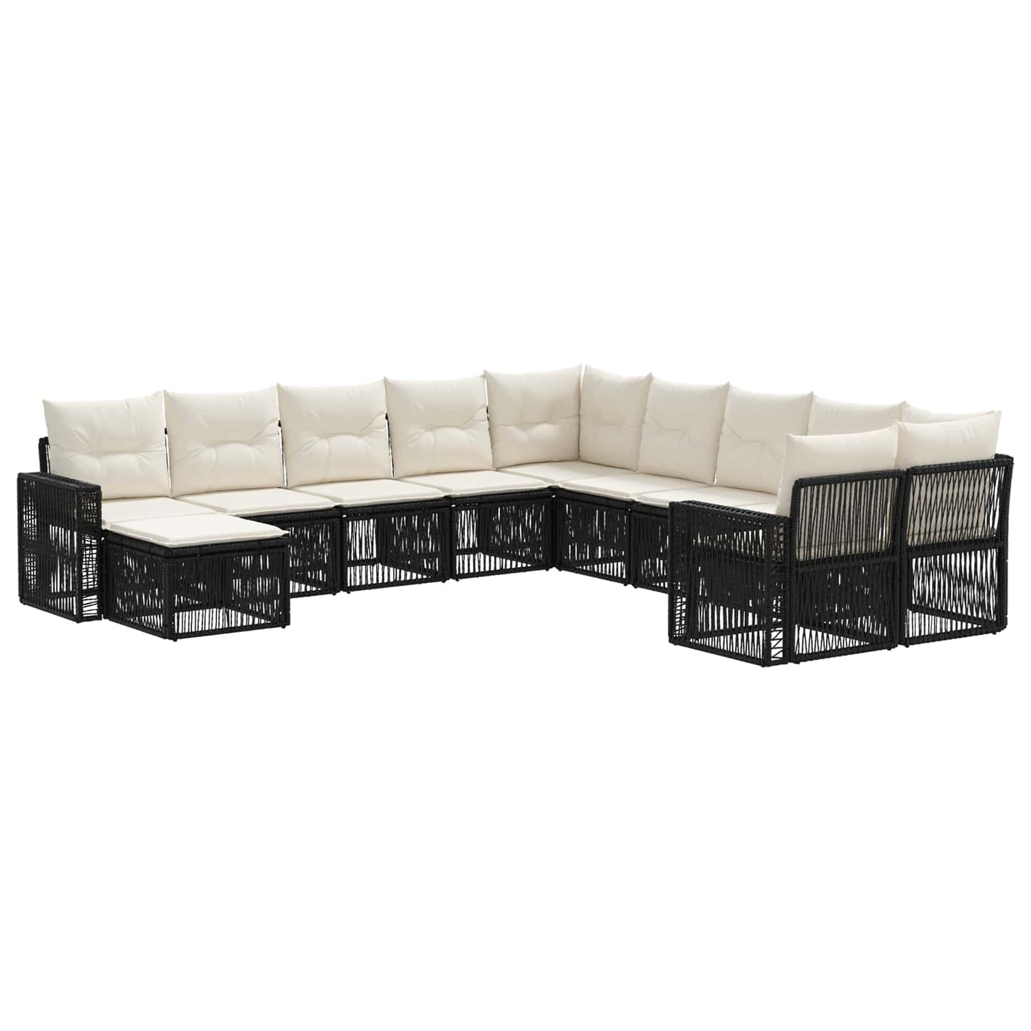 Gartensofa-set 11 stk. Schwarz und Cremeweiß Poly-Rattan