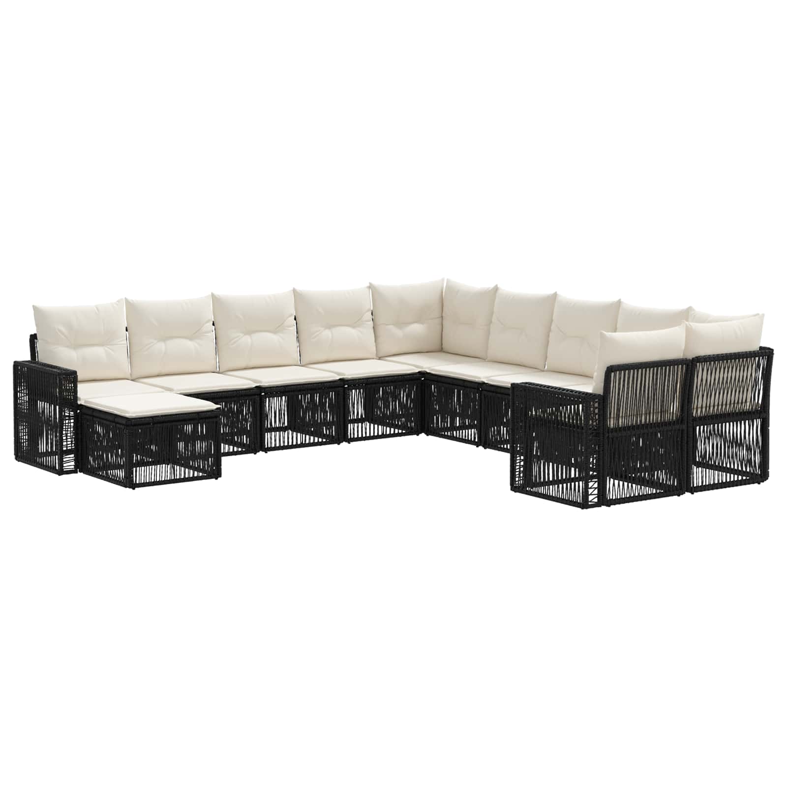 Gartensofa-set 11 stk. Schwarz und Cremeweiß Poly-Rattan
