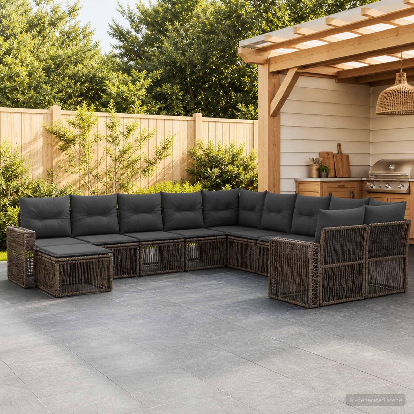 Gartensofa-set 11 pcs Grau und Dunkelgrau Poly-Rattan