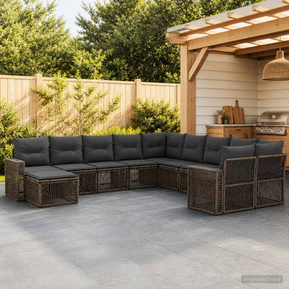 Gartensofa-set 11 stk. Grau und Dunkelgrau Poly-Rattan