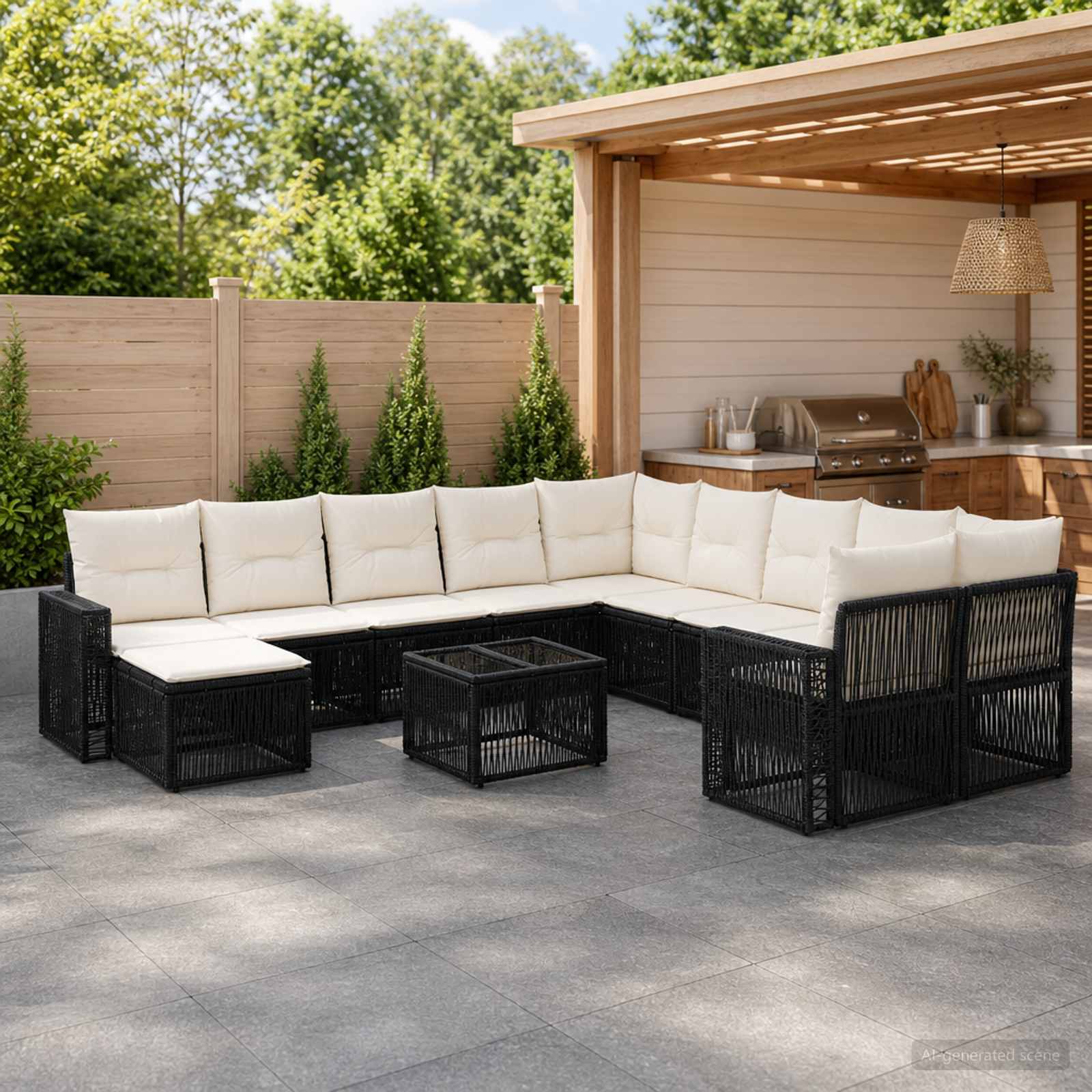 Gartensofa-set 12 stk. Schwarz und Cremeweiß Poly-Rattan