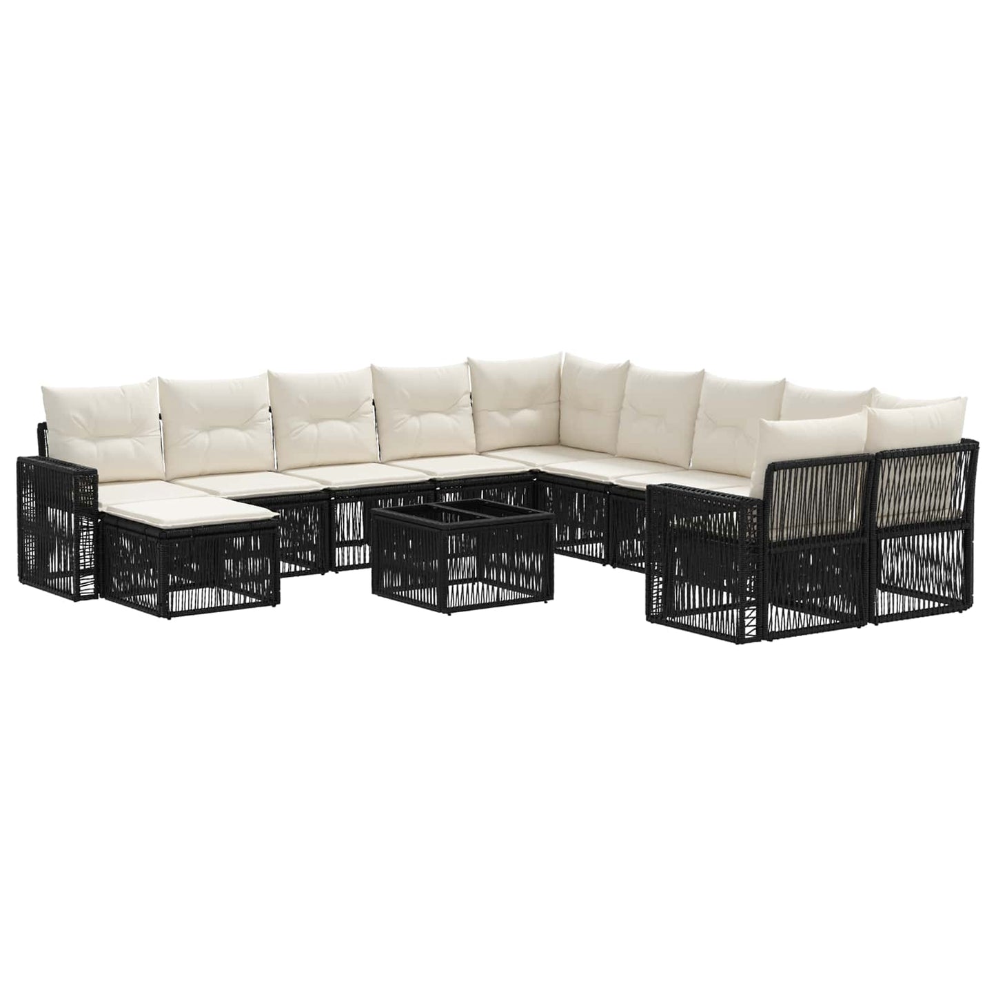 Gartensofa-set 12 stk. Schwarz und Cremeweiß Poly-Rattan