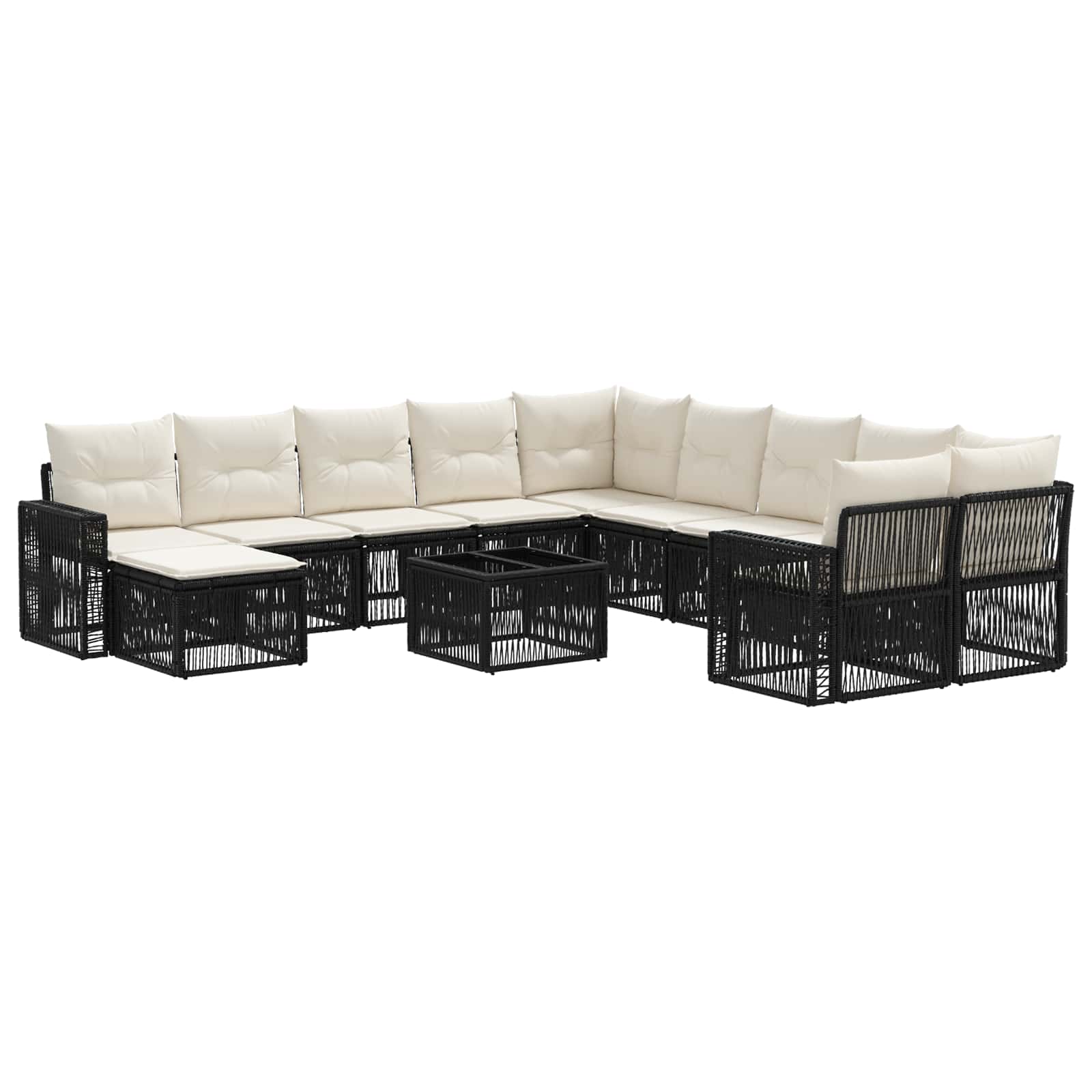 Gartensofa-set 12 stk. Schwarz und Cremeweiß Poly-Rattan
