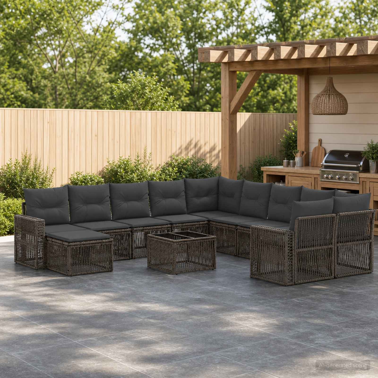 Gartensofa-set 12 stk. Grau und Dunkelgrau Poly-Rattan