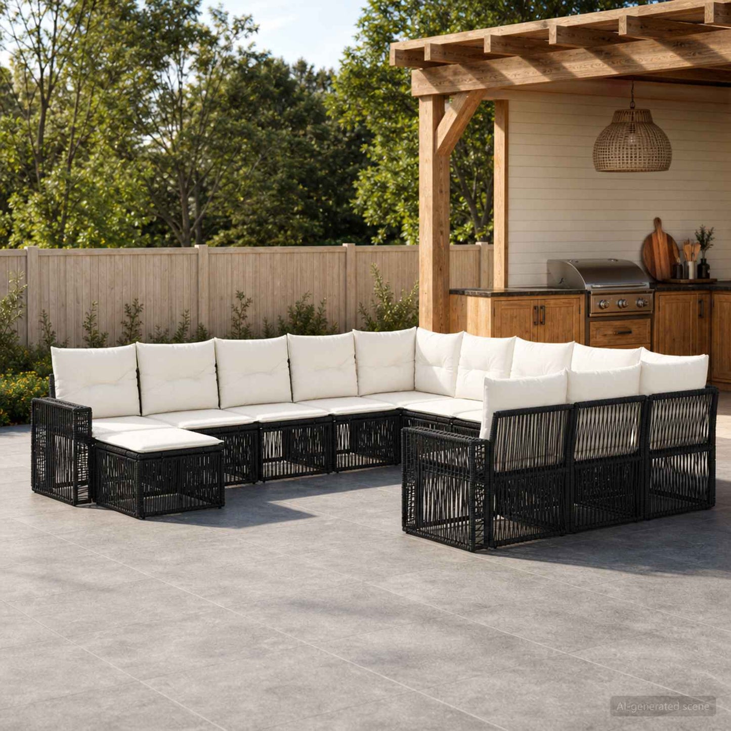 Gartensofa-set 12 stk. Schwarz und Cremeweiß Poly-Rattan
