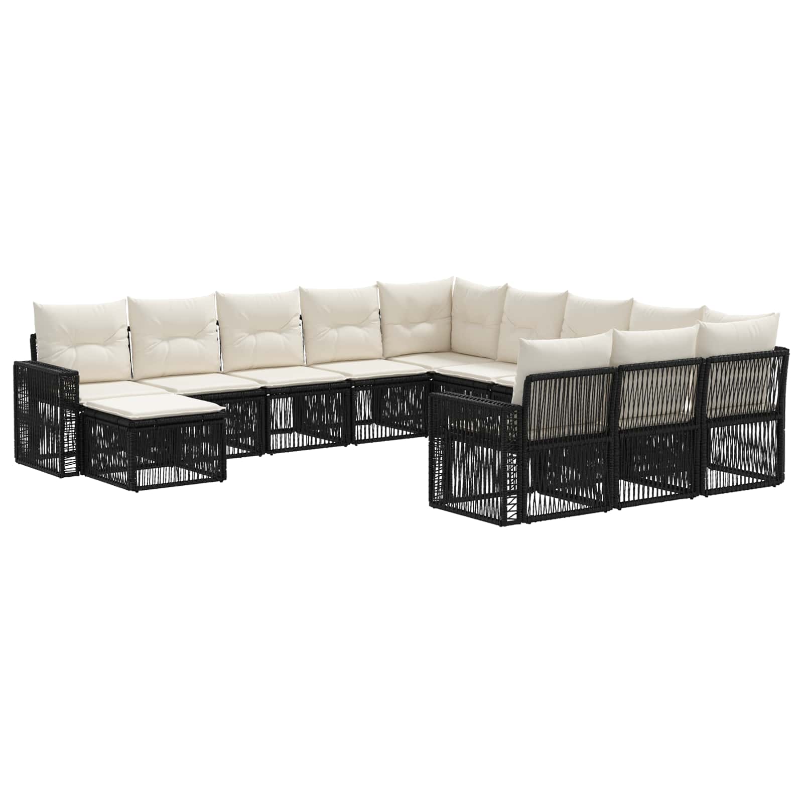 Gartensofa-set 12 stk. Schwarz und Cremeweiß Poly-Rattan