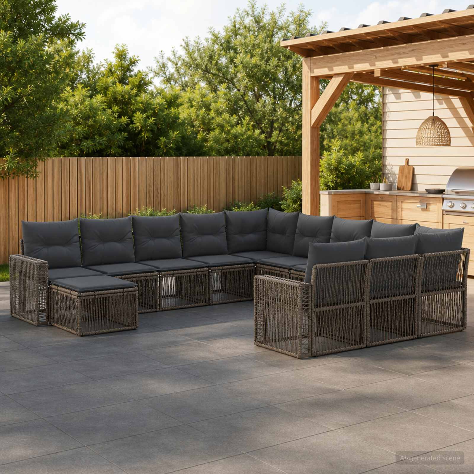 Gartensofa-set 12 pcs Grau und Dunkelgrau Poly-Rattan