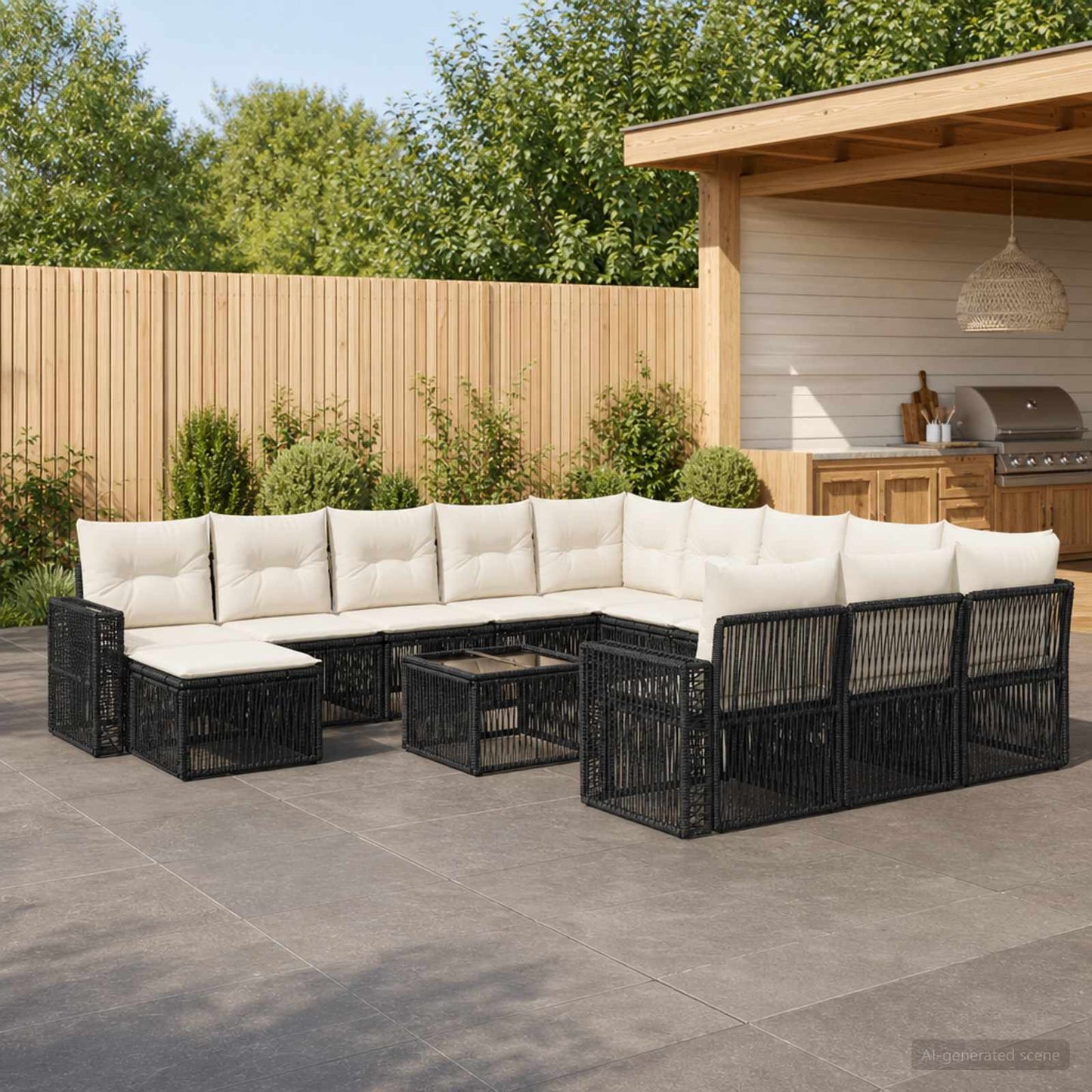 Gartensofa-set 13 stk. Schwarz und Cremeweiß Poly-Rattan