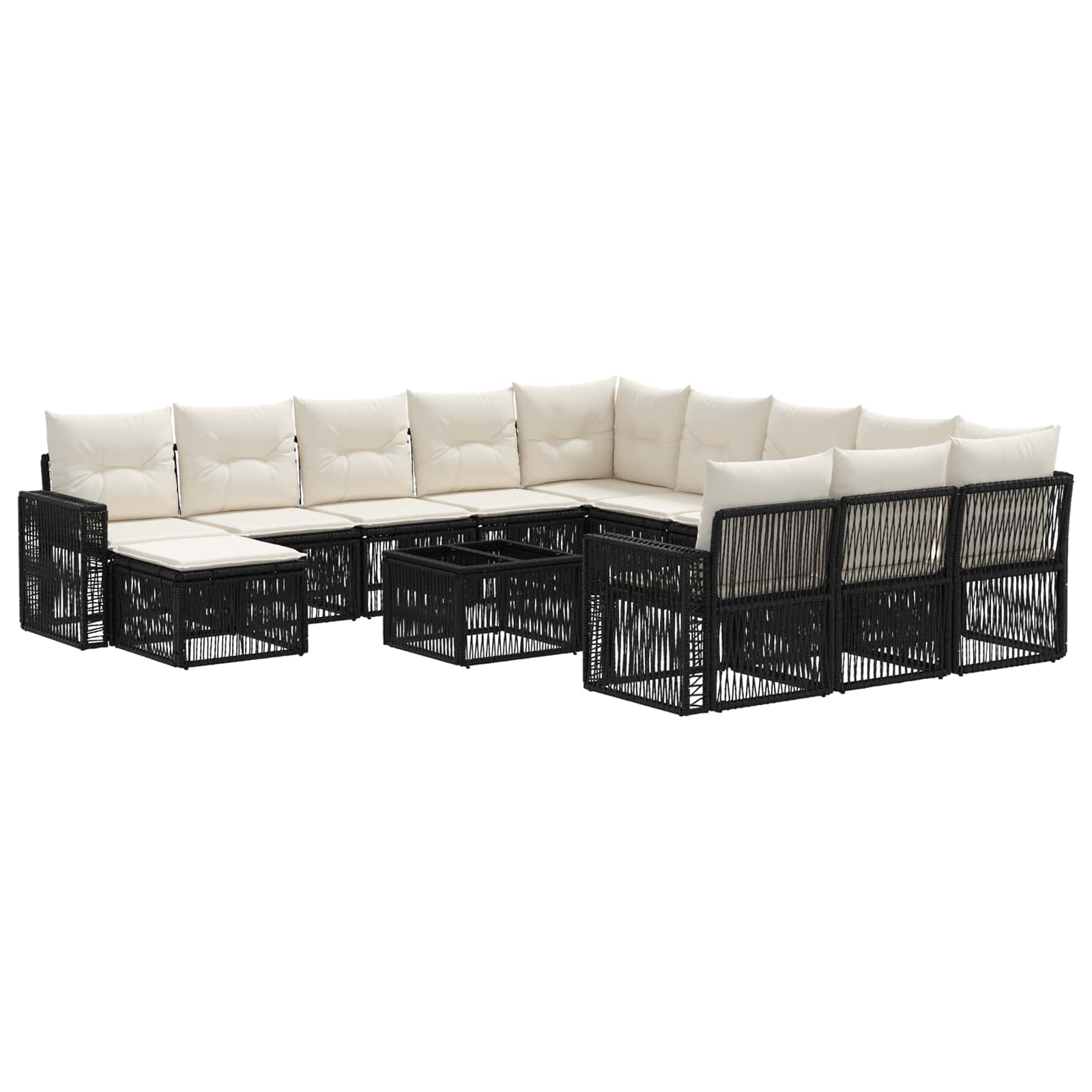 Gartensofa-set 13 stk. Schwarz und Cremeweiß Poly-Rattan