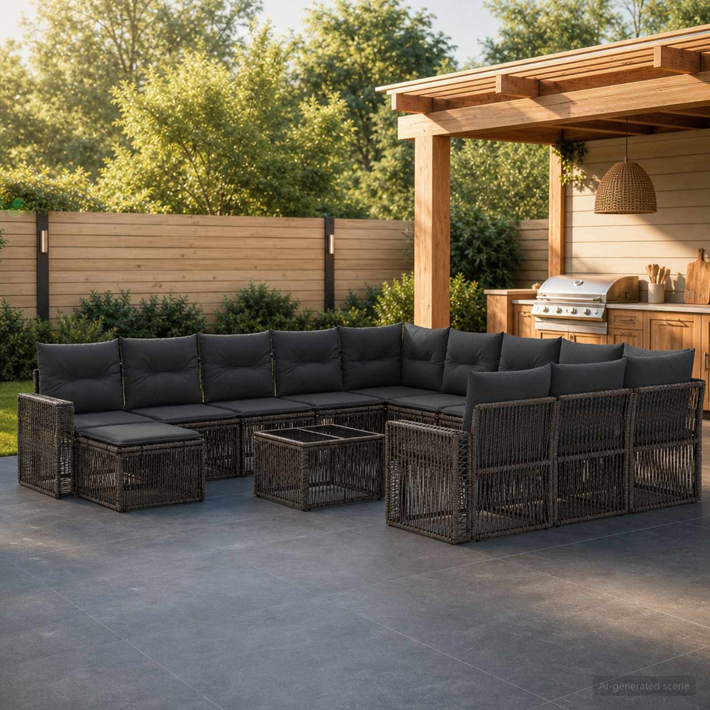 Gartensofa-set 13 stk. Grau und Dunkelgrau Poly-Rattan