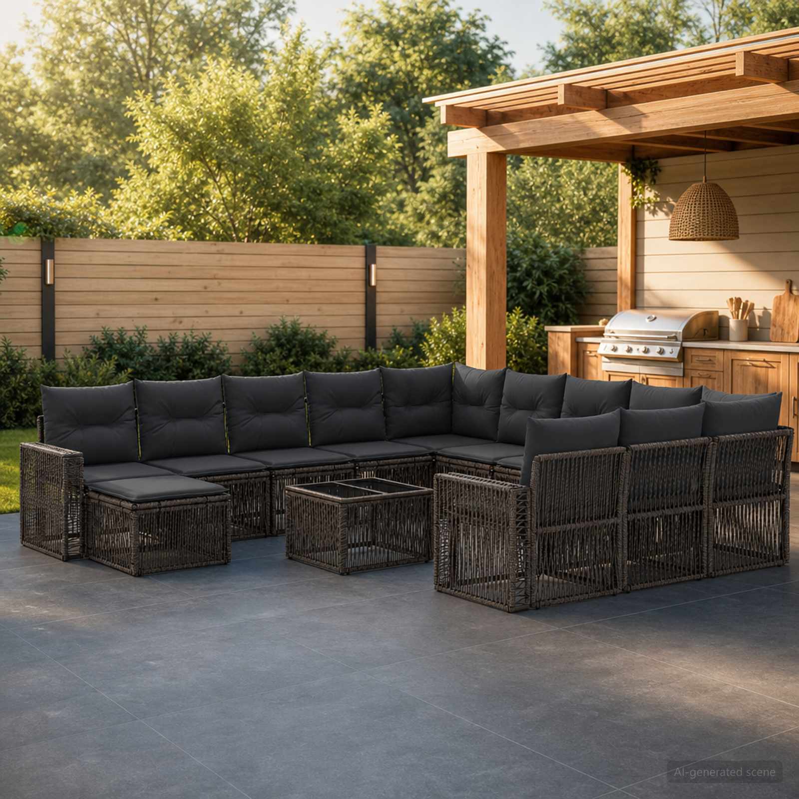 Gartensofa-set 13 stk. Grau und Dunkelgrau Poly-Rattan