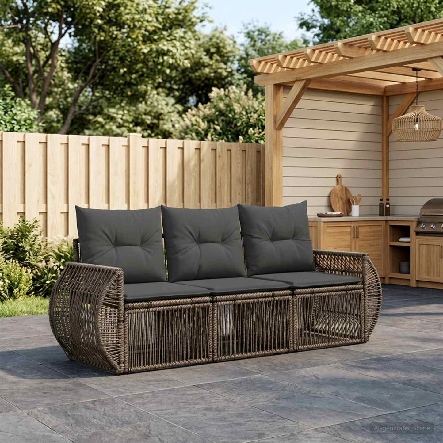 Gartensofa-set 3 pcs Grau und Dunkelgrau Poly-Rattan