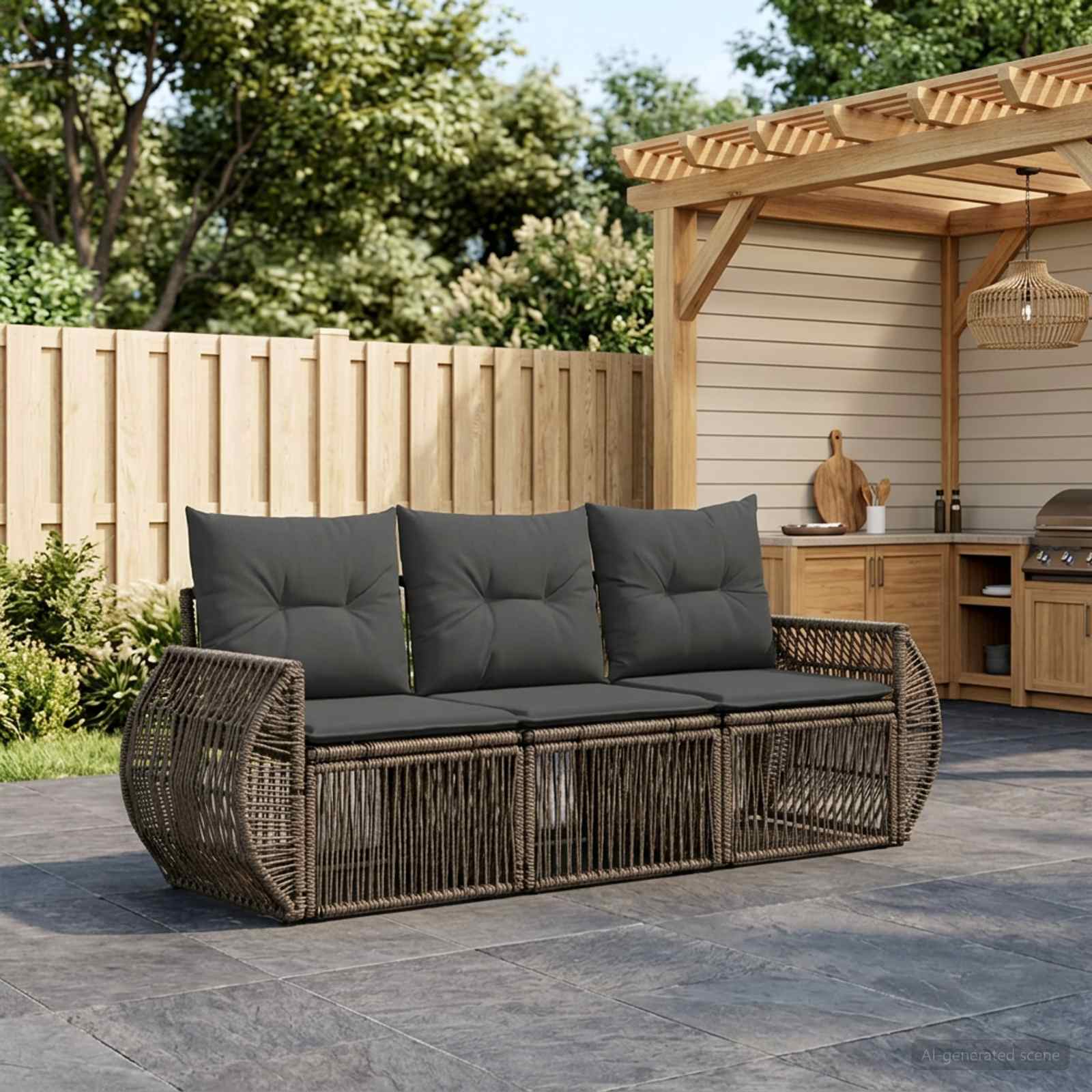 Gartensofa-set 3 pcs Grau und Dunkelgrau Poly-Rattan