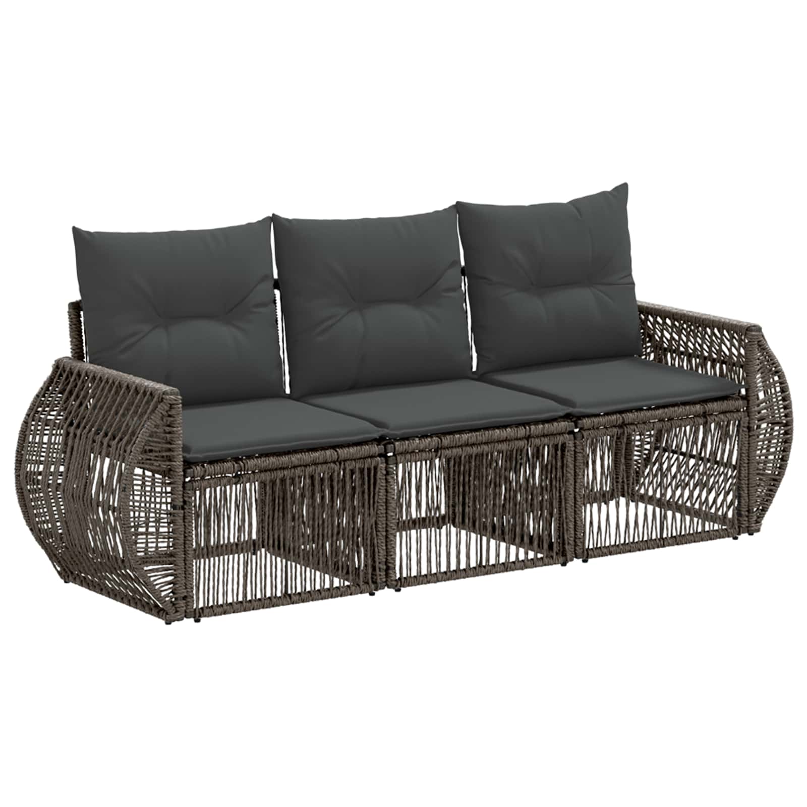 Gartensofa-set 3 pcs Grau und Dunkelgrau Poly-Rattan