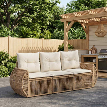 Gartensofa-set 3 stk. Beige und Cremeweiß Poly-Rattan