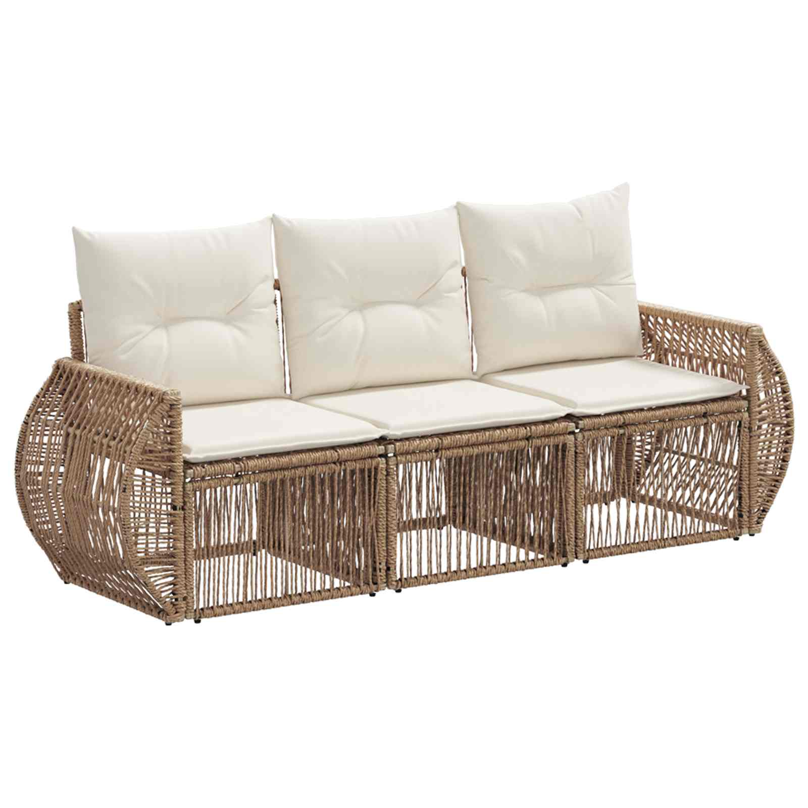 Gartensofa-set 3 pcs Beige und Cremeweiß Poly-Rattan