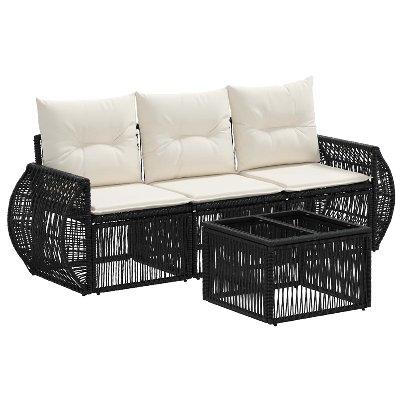 Gartensofa-set 4 stk. Schwarz und Cremeweiß Poly-Rattan