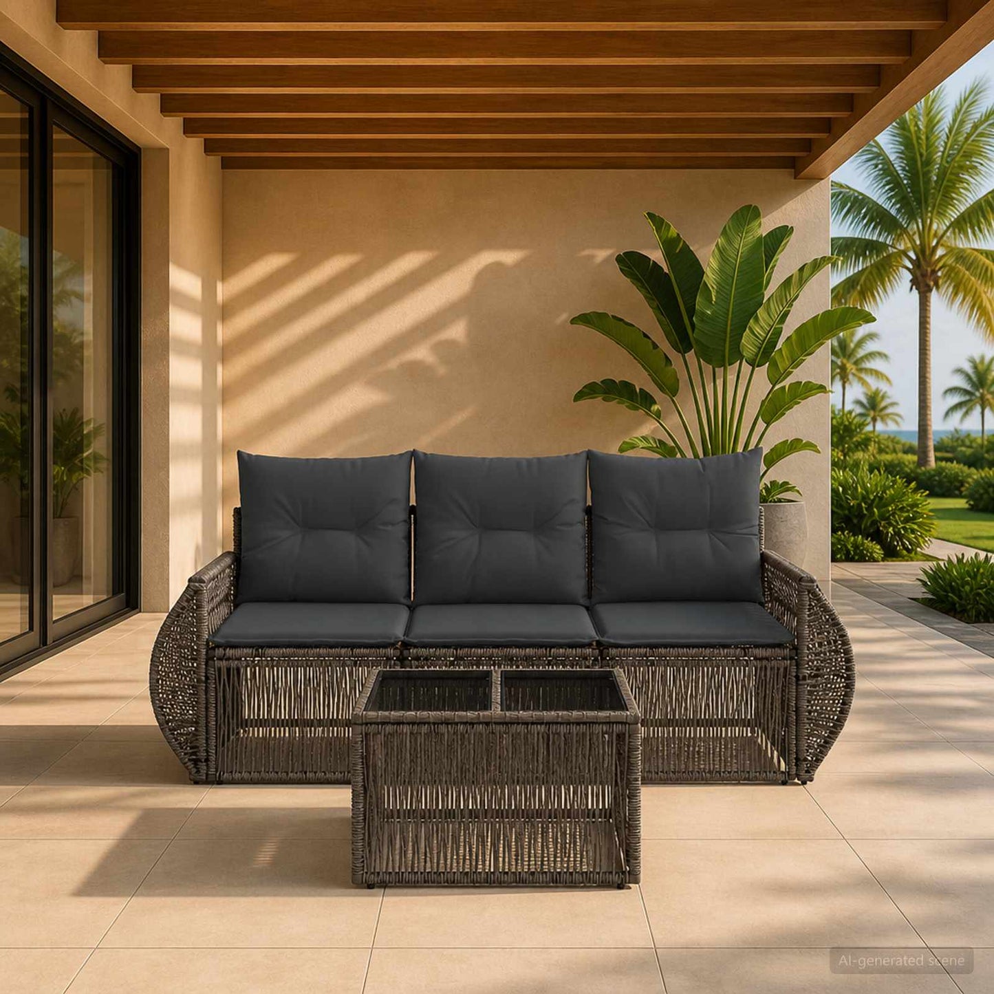 Gartensofa-set 4 stk. Grau und Dunkelgrau Poly-Rattan