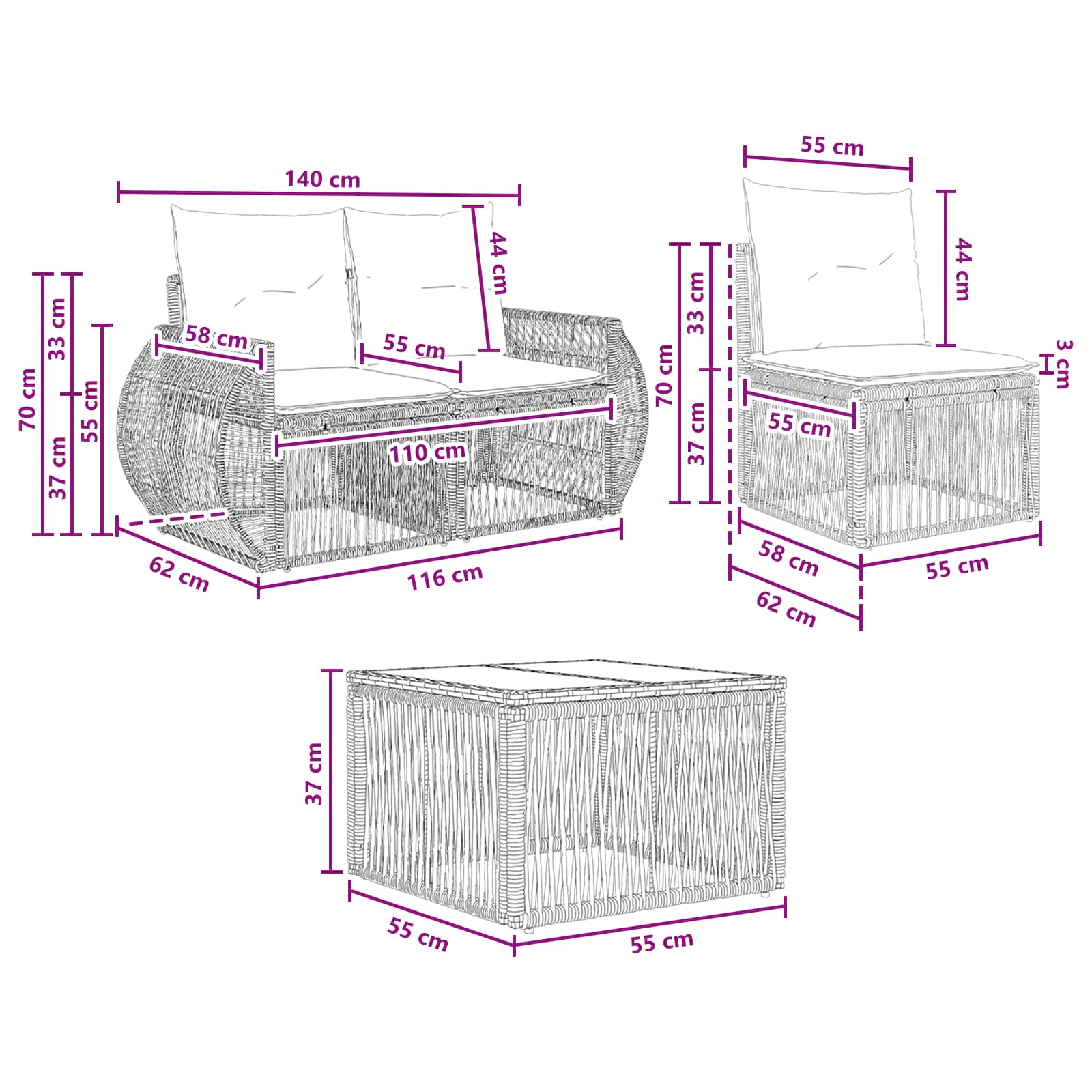 Gartensofa-set 4 stk. Grau und Dunkelgrau Poly-Rattan