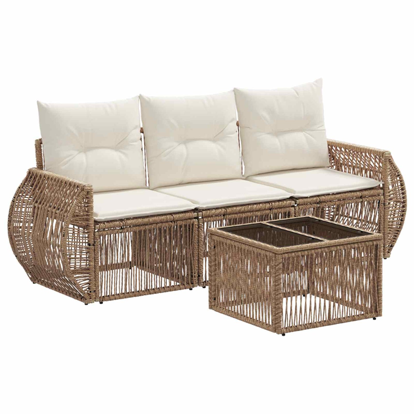 Gartensofa-set 4 pcs Beige und Cremeweiß Poly-Rattan