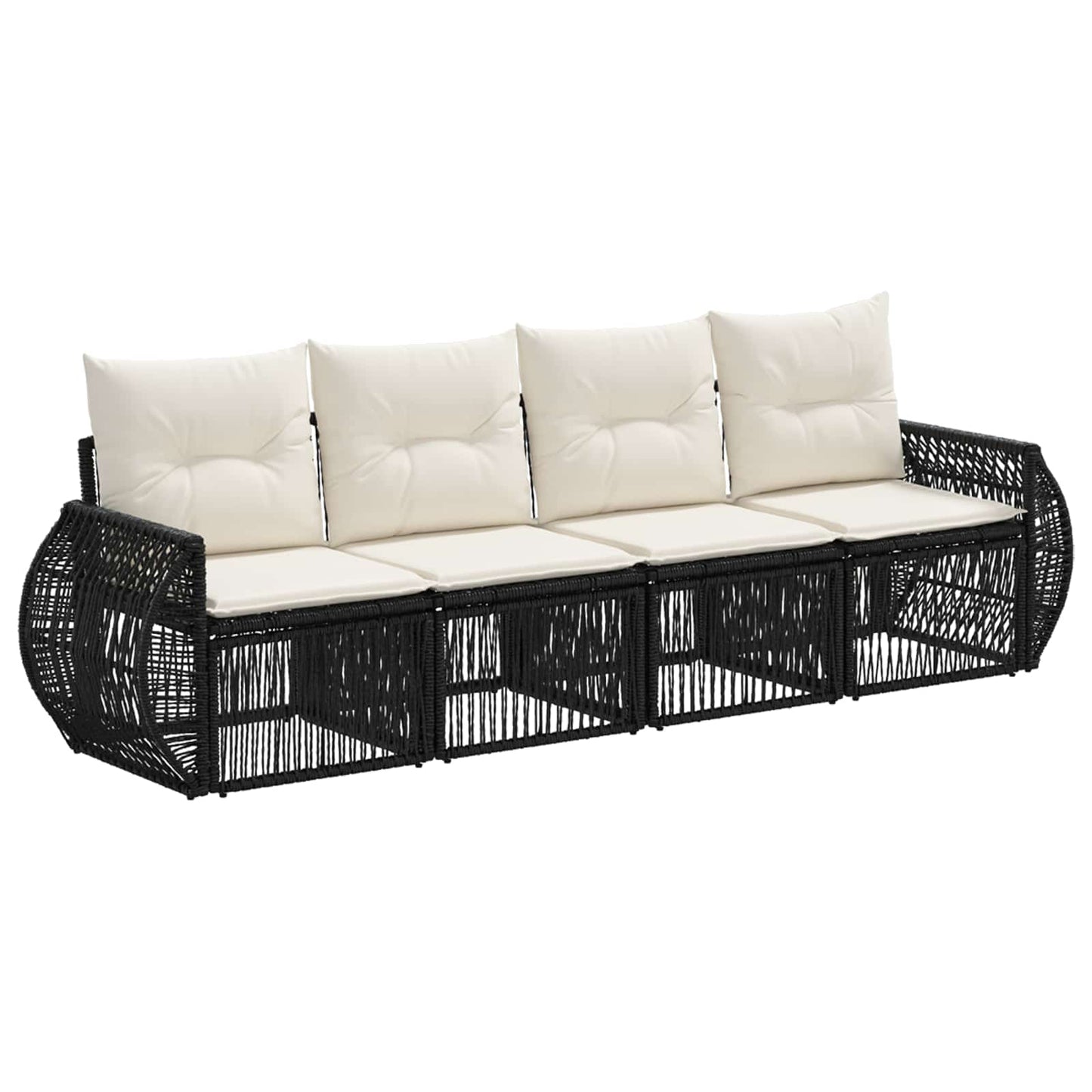 Gartensofa-set 4 pcs Schwarz und Cremeweiß Poly-Rattan