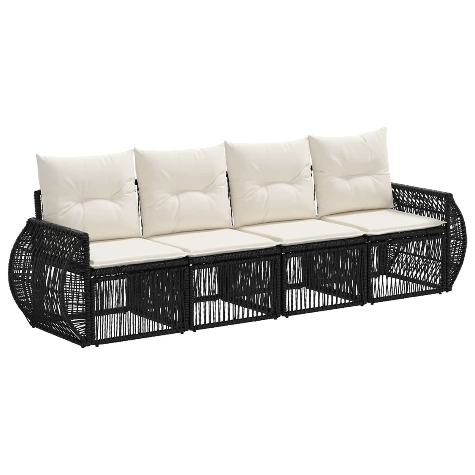 Gartensofa-set 4 pcs Schwarz und Cremeweiß Poly-Rattan