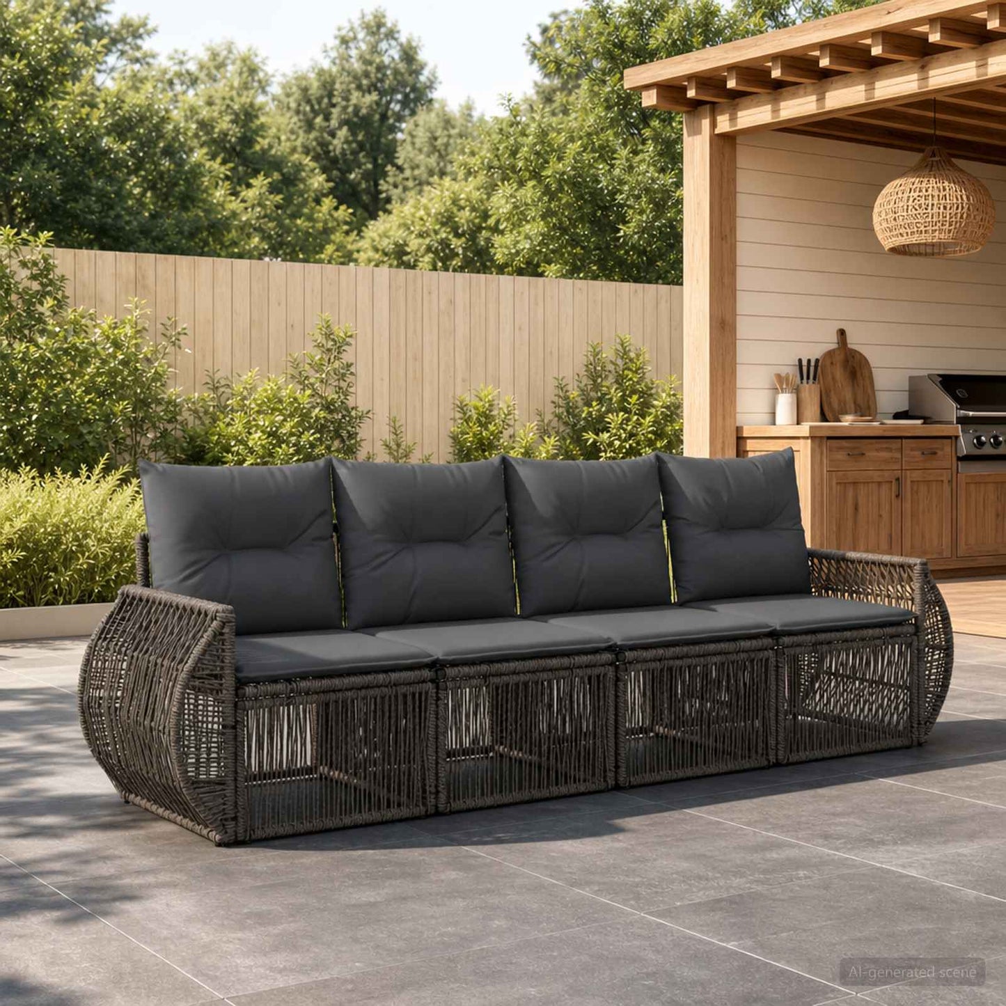 Gartensofa-set 4 pcs Grau und Dunkelgrau Poly-Rattan