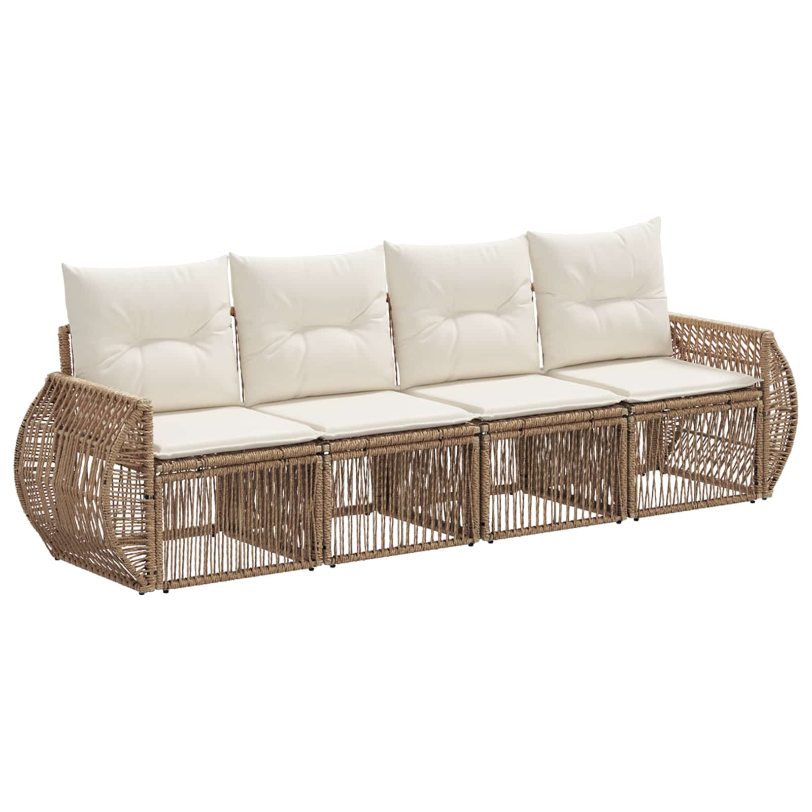 Gartensofa-set 4 pcs Beige und Cremeweiß Poly-Rattan