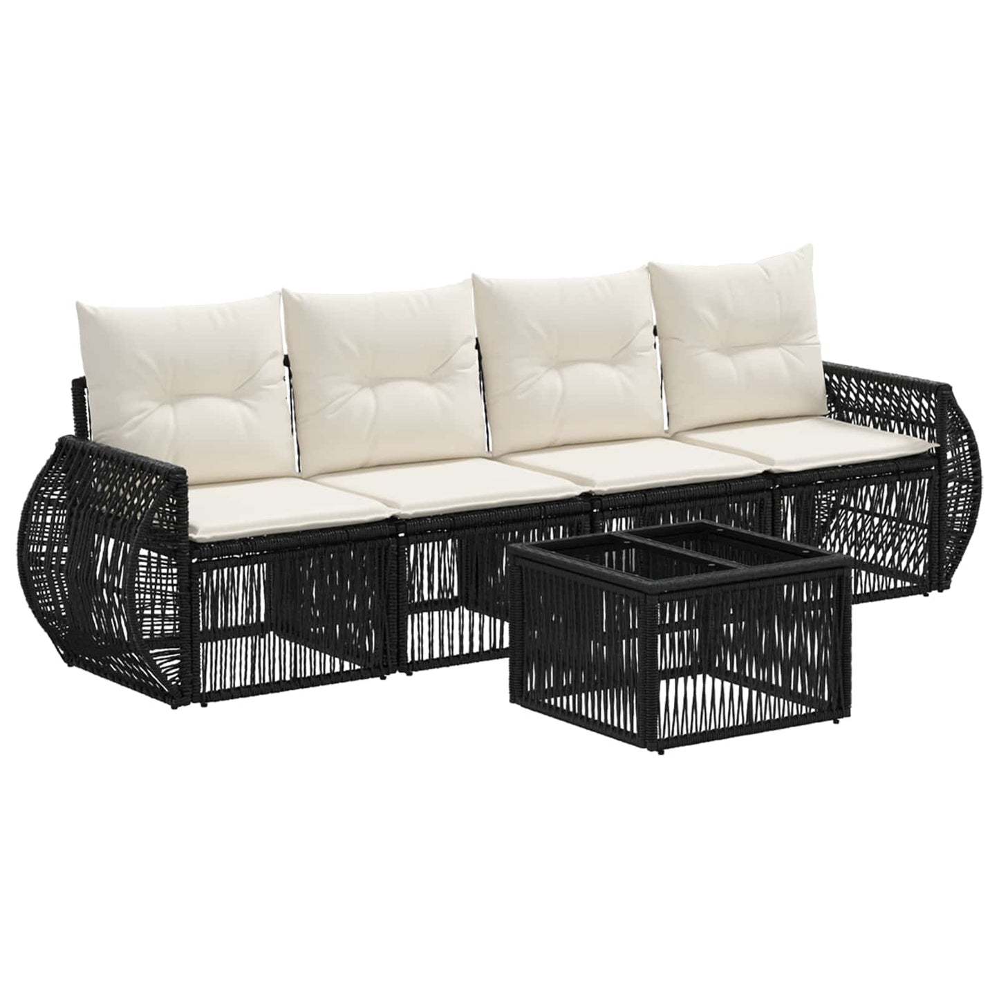 Gartensofa-set 5 stk. Schwarz und Cremeweiß Poly-Rattan