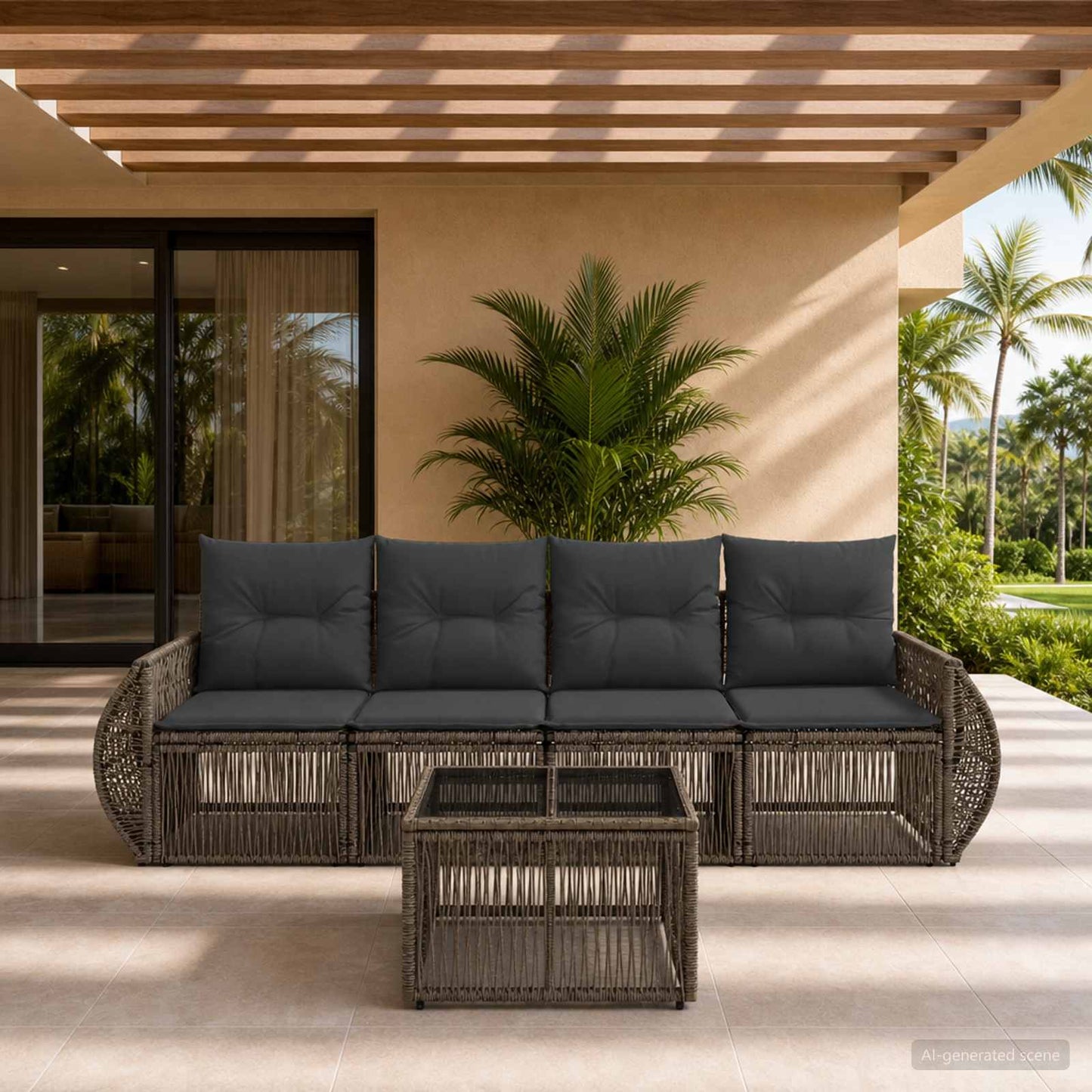 Gartensofa-set 5 stk. Grau und Dunkelgrau Poly-Rattan