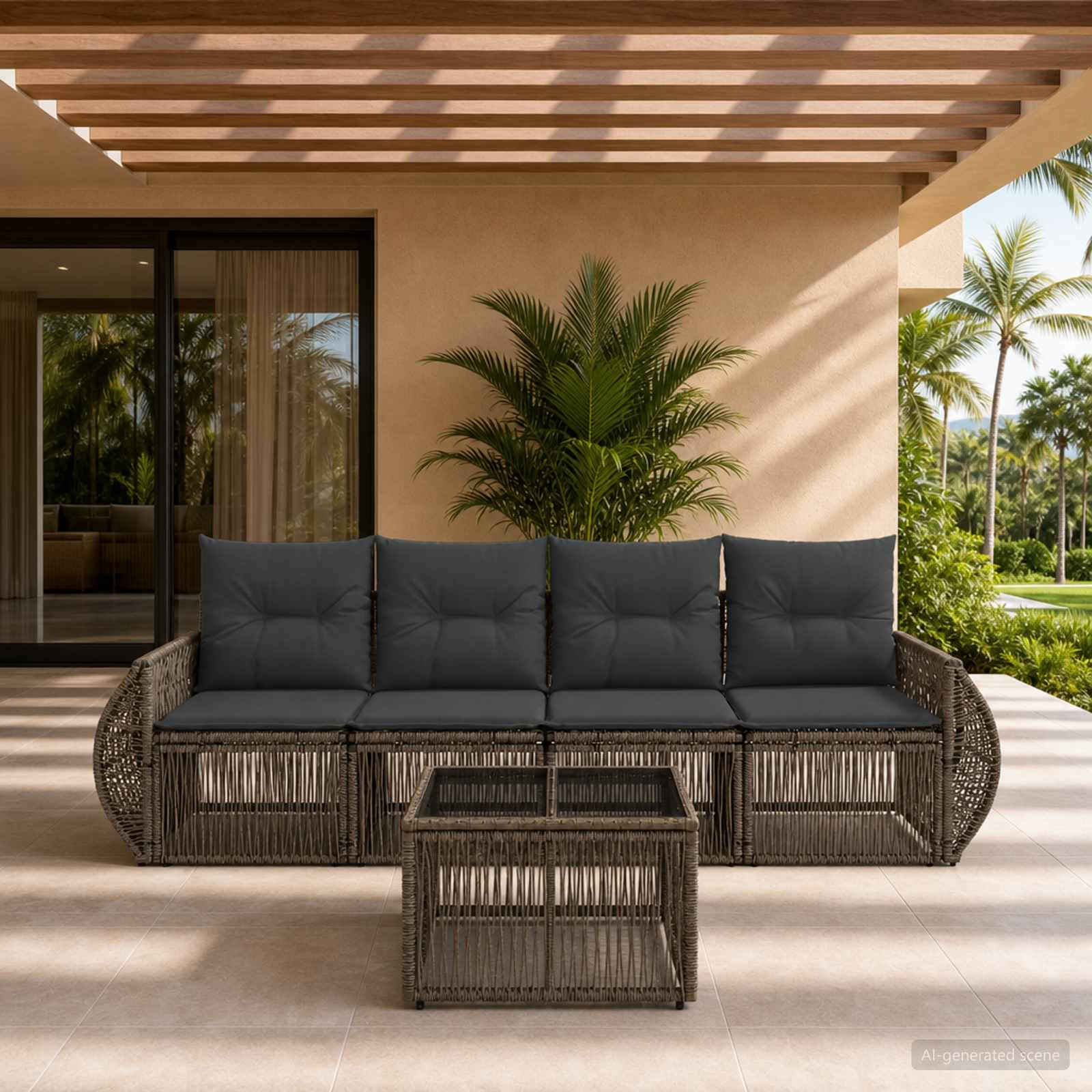 Gartensofa-set 5 stk. Grau und Dunkelgrau Poly-Rattan