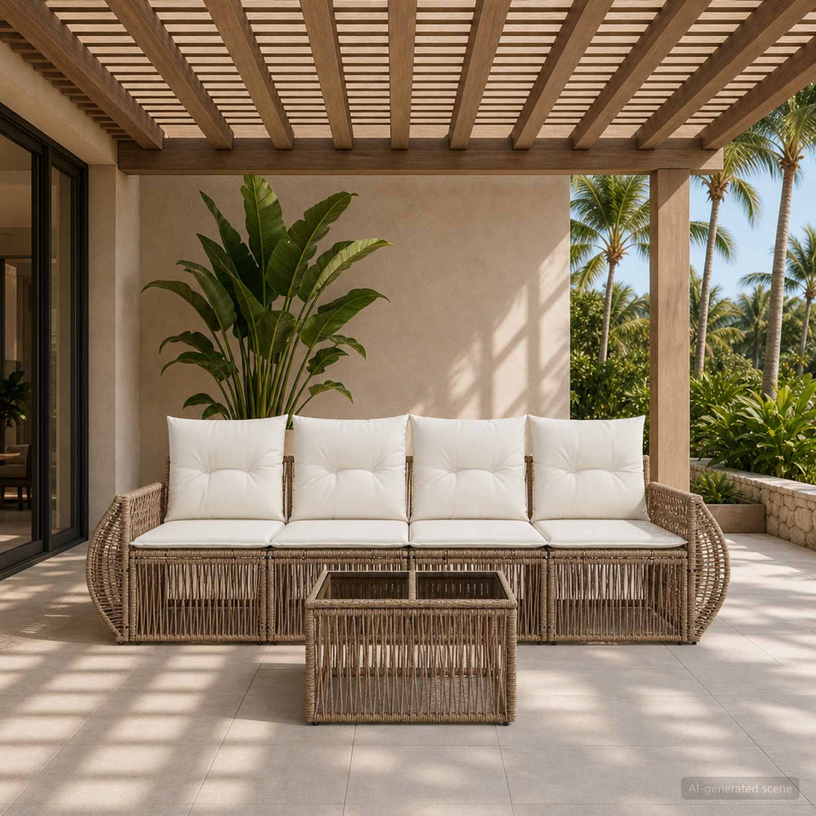 Gartensofa-set 5 pcs Beige und Cremeweiß Poly-Rattan