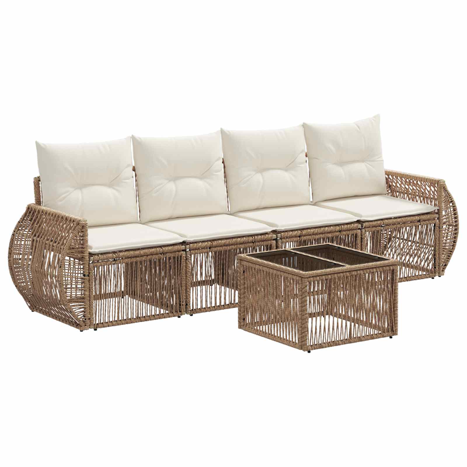 Gartensofa-set 5 pcs Beige und Cremeweiß Poly-Rattan