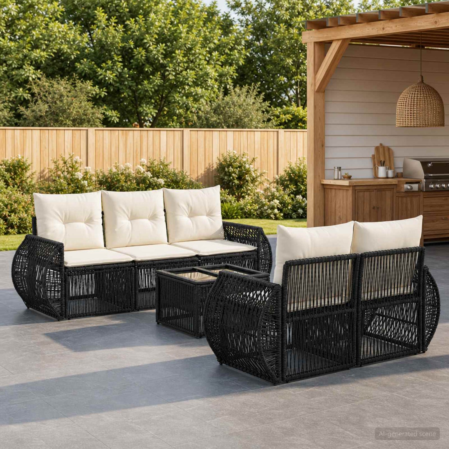 Gartensofa-set 6 stk. Schwarz Poly-Rattan