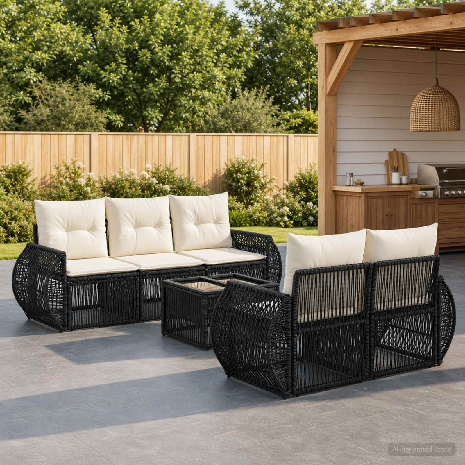 Gartensofa-set 6 stk. Schwarz Poly-Rattan