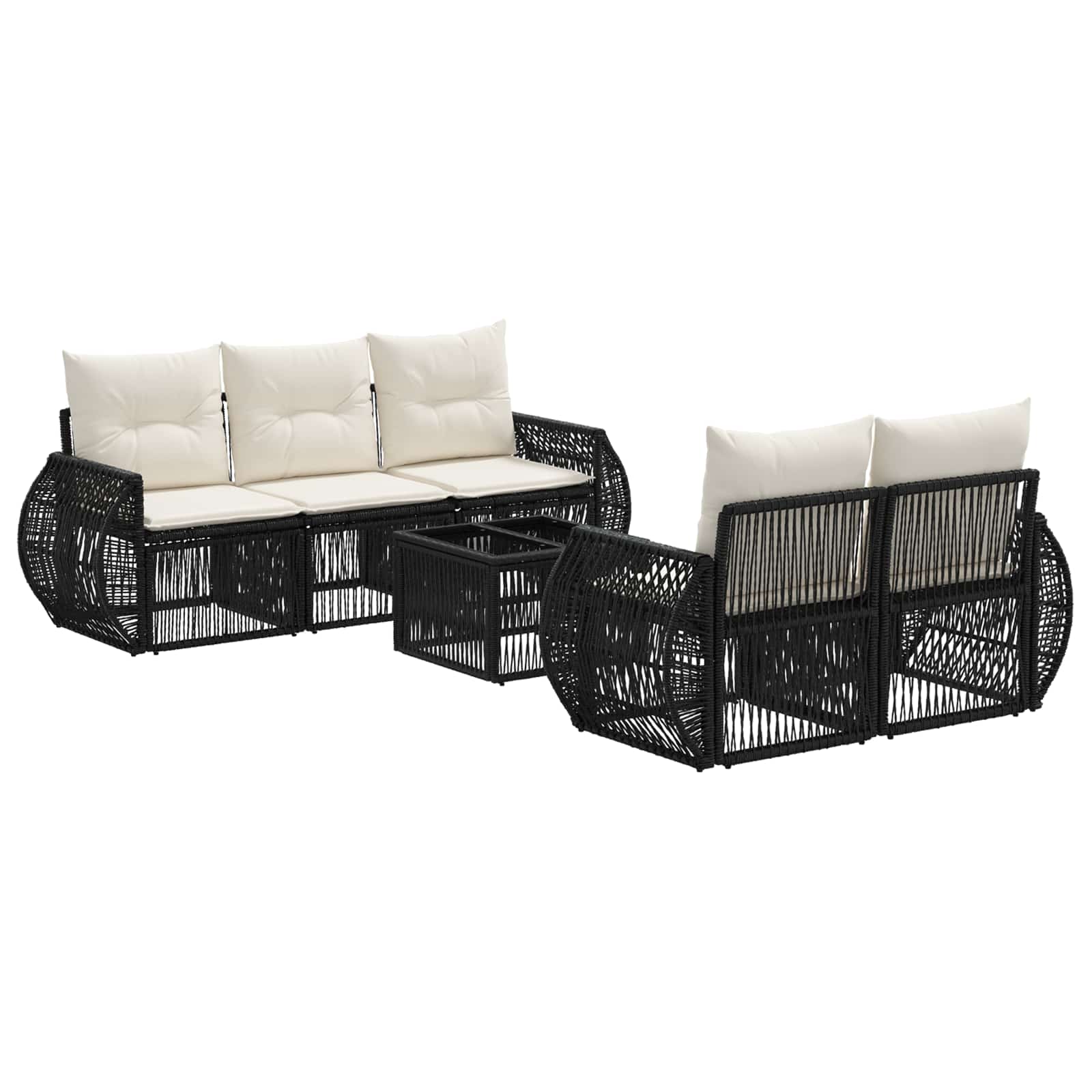 Gartensofa-set 6 stk. Schwarz Poly-Rattan