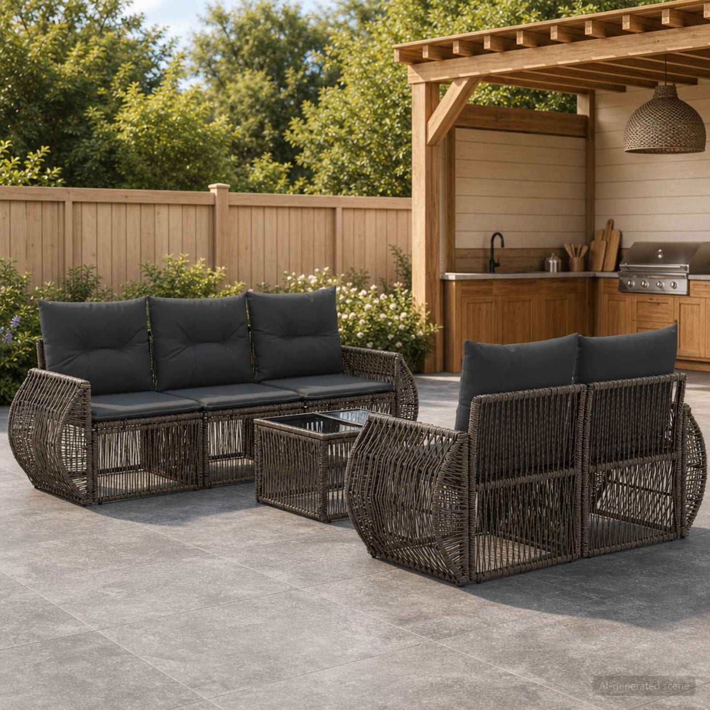 Gartensofa-set 6 stk. Grau Poly-Rattan