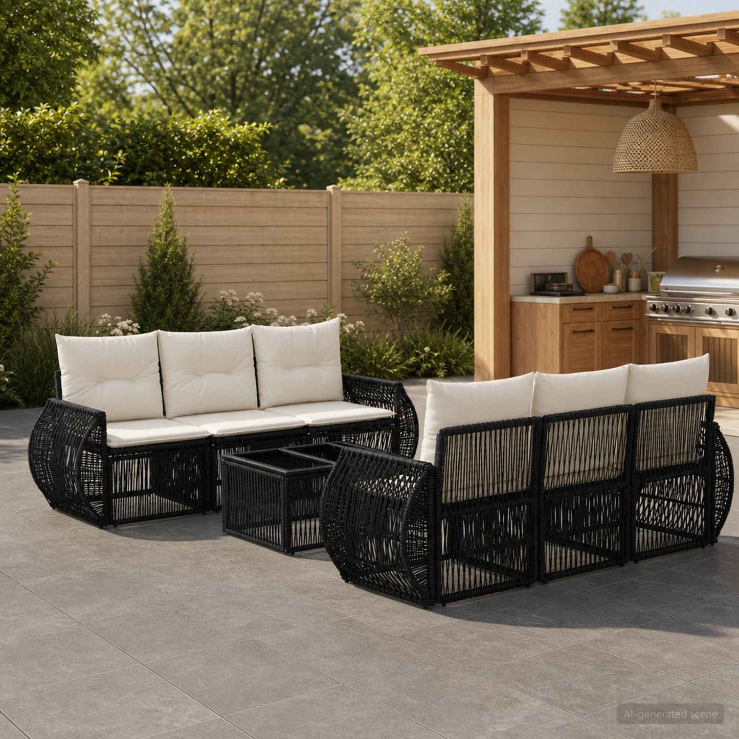 Gartensofa-set 7 stk. Schwarz Poly-Rattan
