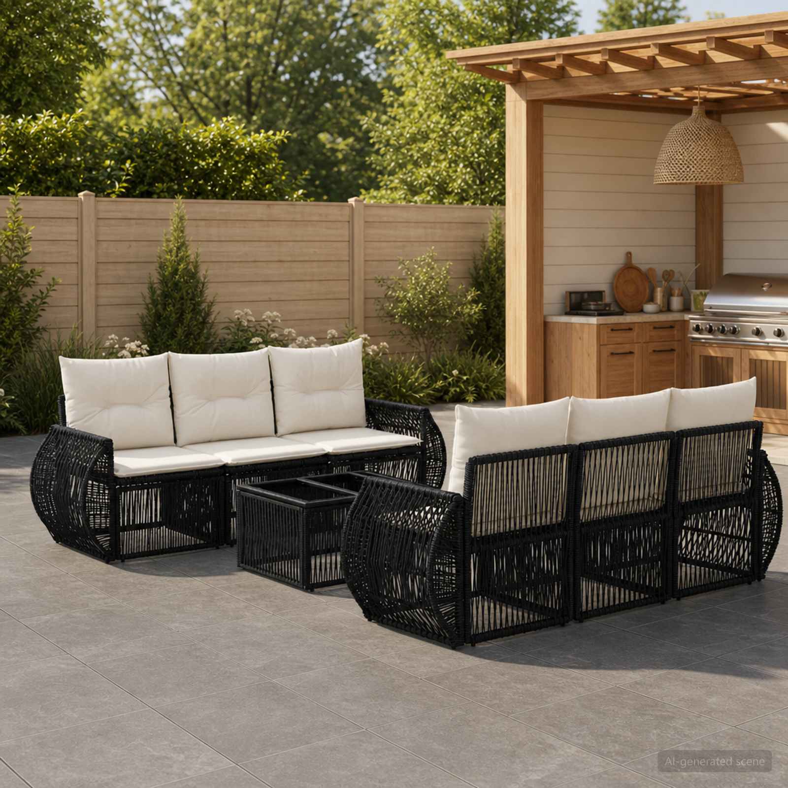 Gartensofa-set 7 stk. Schwarz Poly-Rattan